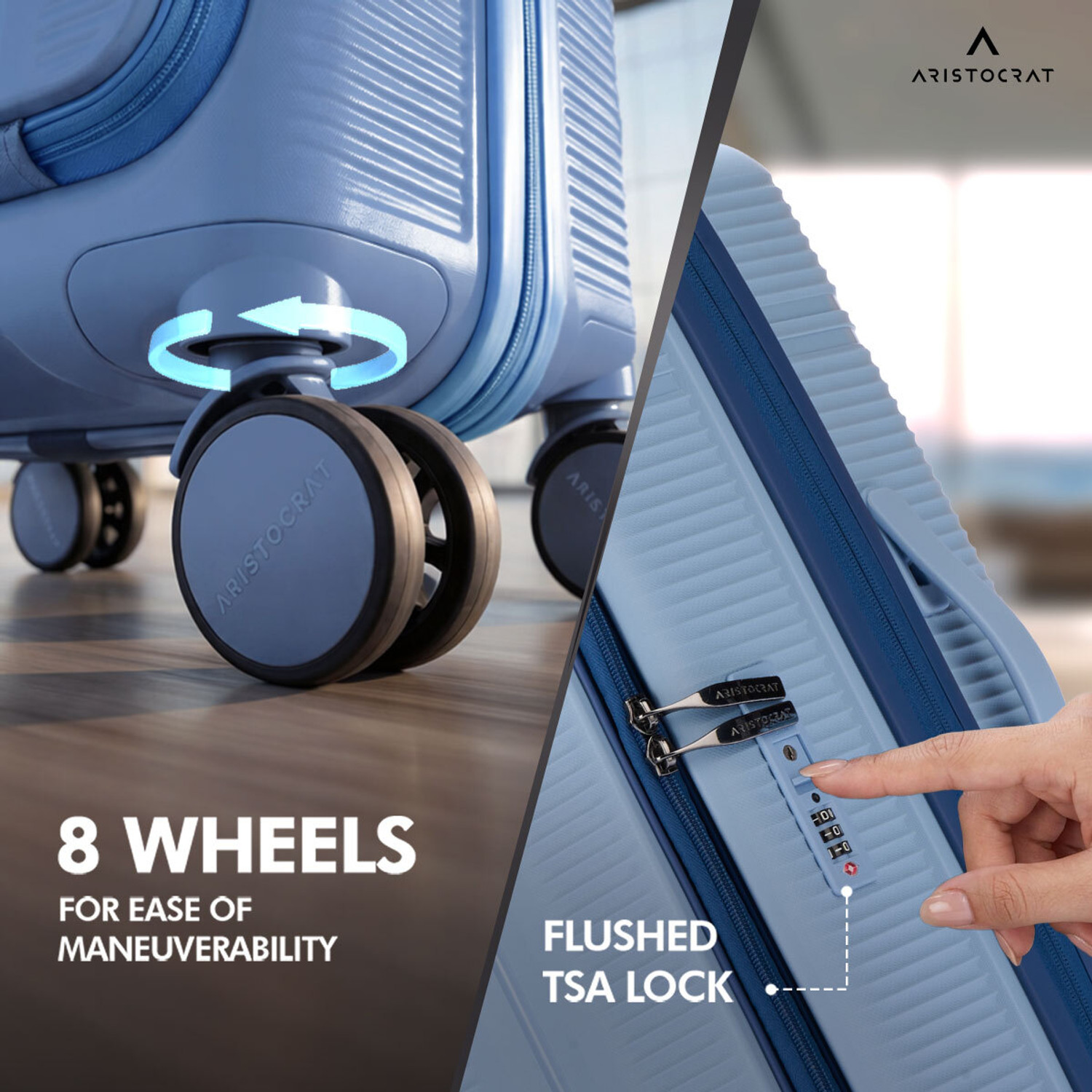 Image of ARISTOCRAT Solana Set of 3 Trolley Bag | Hard Luggage with Laptop Compartment & TSA Lock Cabin & Check-in Set 8 Wheels - 30 inch