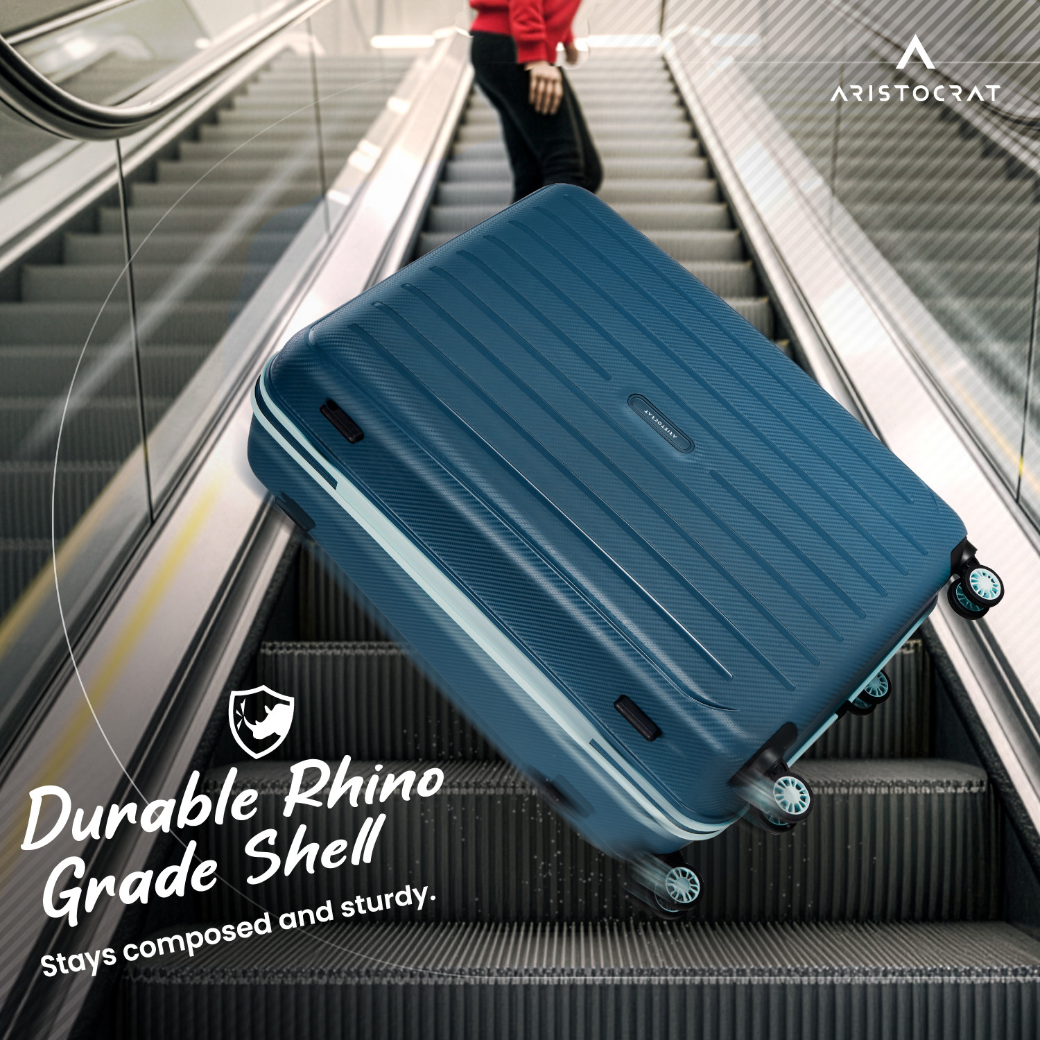 Image of ARISTOCRAT Photon Max Hard Side Luggage | Trolley Bag With Flushed Combination Lock Check-in Suitcase 4 Wheels - 26 Inch