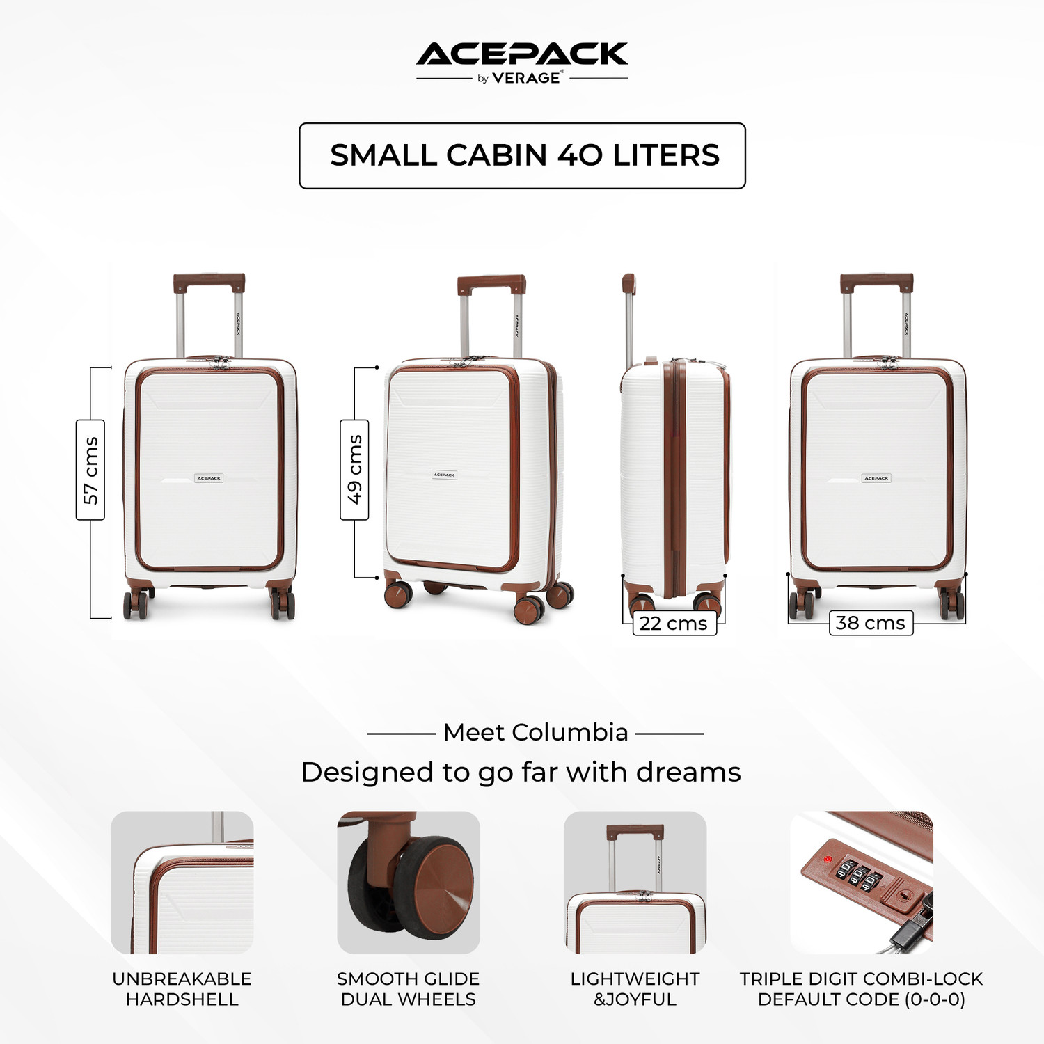 Image of ACEPACK Columbia LTC Cabin Suitcase 8 Wheels - 20 inch