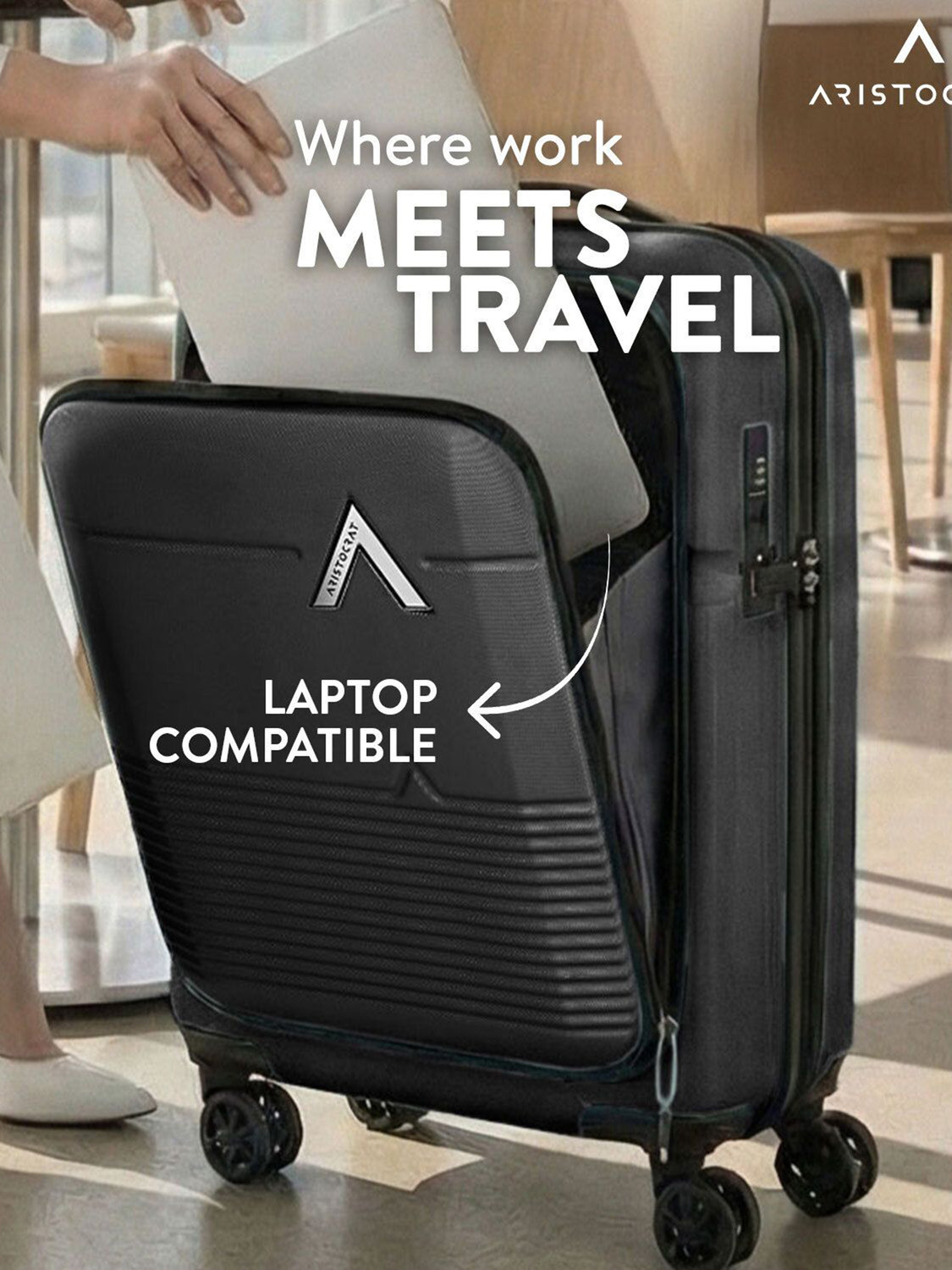 Image of ARISTOCRAT Orbit Hard Side Laptop Compartment Trolley Bag With Combination Lock Cabin Suitcase 8 Wheels - 21 inch