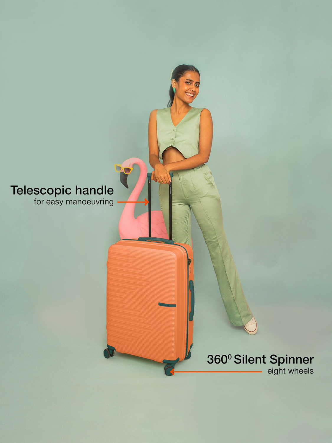 Image of NASHER MILES Havelock TSA Lock HardSide Polypropylene Orange Trolley Bags (55,65&75cm) Cabin & Check-in Set 8 Wheels - 28 inch