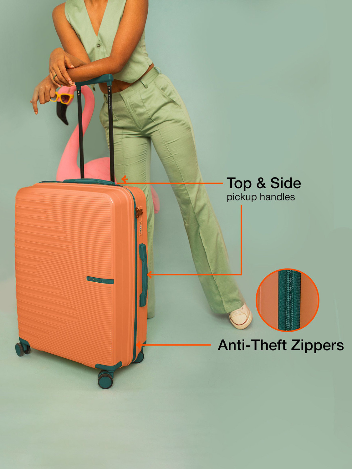 Image of NASHER MILES Havelock TSA Lock HardSide Polypropylene Orange Trolley Bags (55,65&75cm) Cabin & Check-in Set 8 Wheels - 28 inch