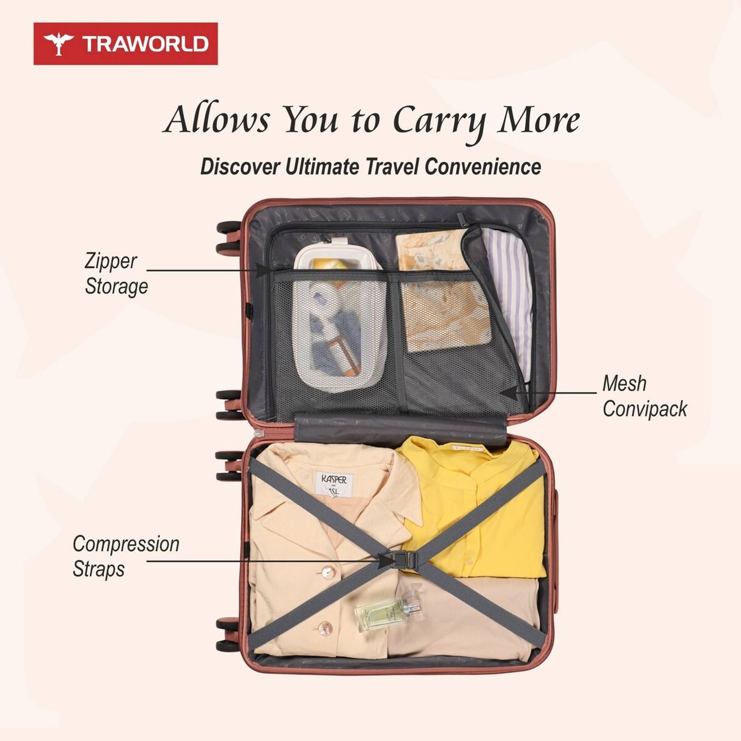Traworld (Large 71 Cm) Check-in Suitcase 8 Wheels - 28 inch Brown