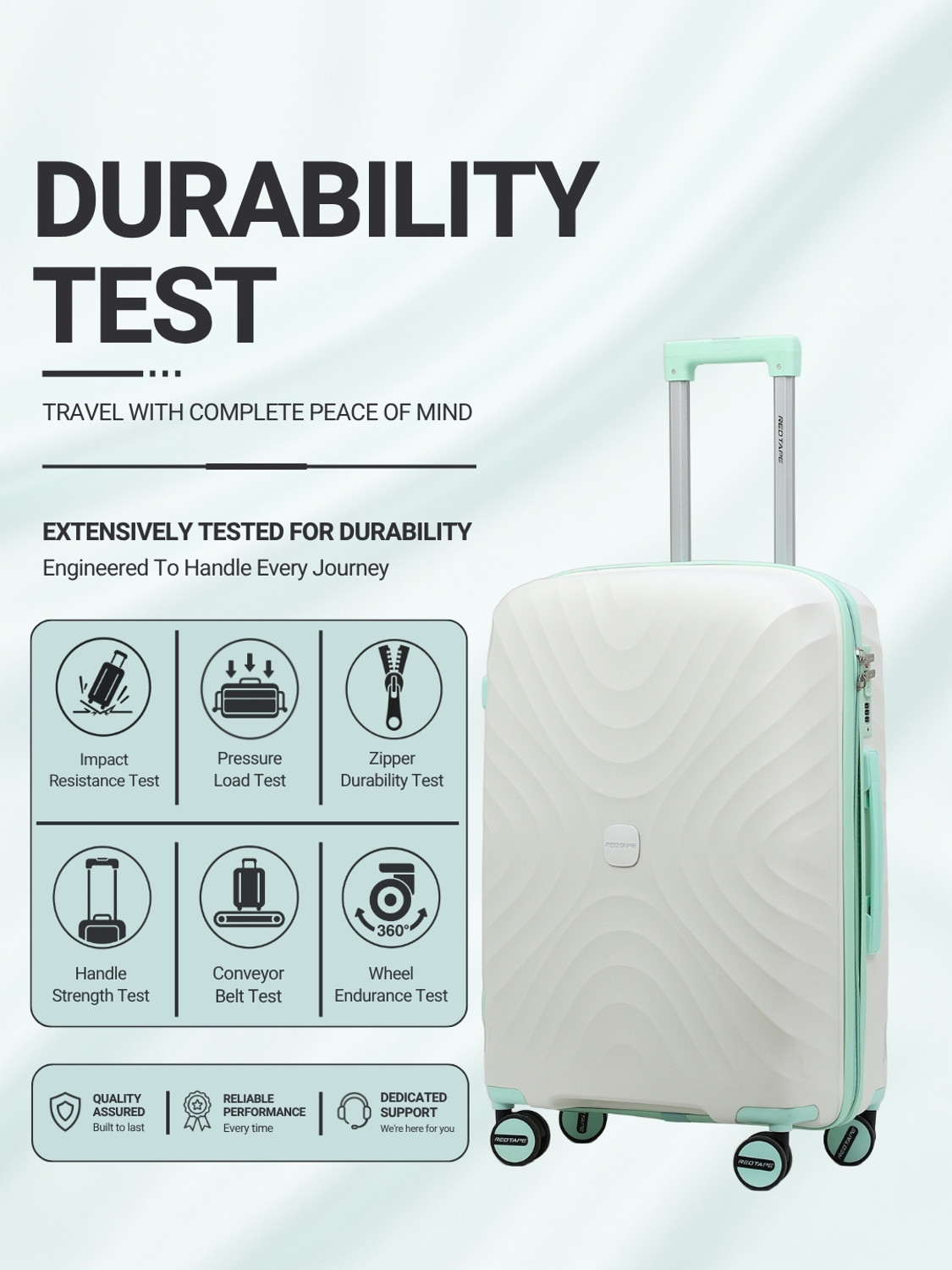 Image of Red Tape Medium Check-in Suitcase (64 cm) 8 Wheels - Unisex 60L White Green Polycarbonate Hard Medium Check-in Trolley Bag (64 cm) - Green, White