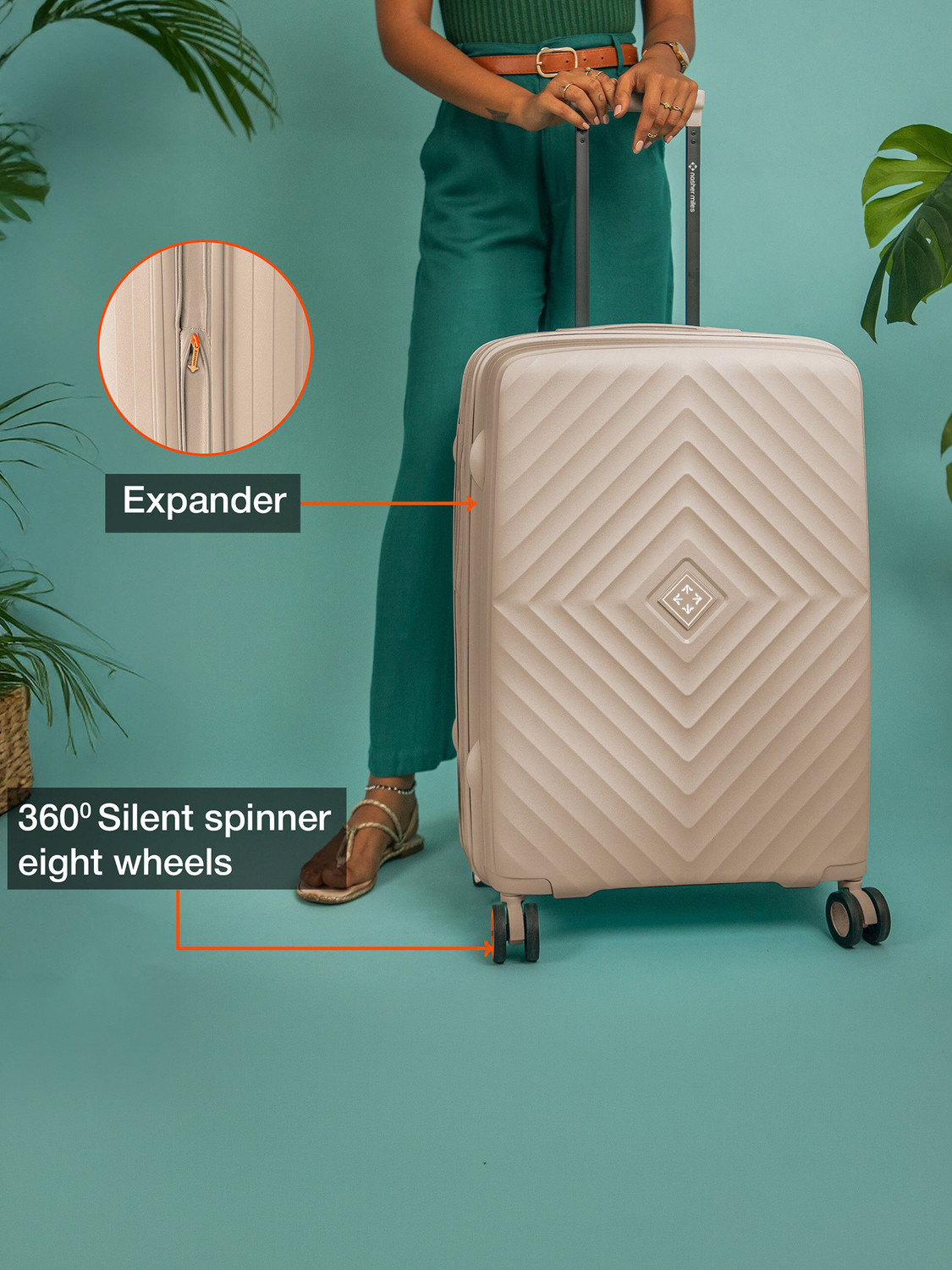 Image of NASHER MILES Antwerp Expander Hardside Polypropylene Check-in Champagne 75CM Trolley Bag Expandable Check-in Suitcase 8 Wheels - 28 inch