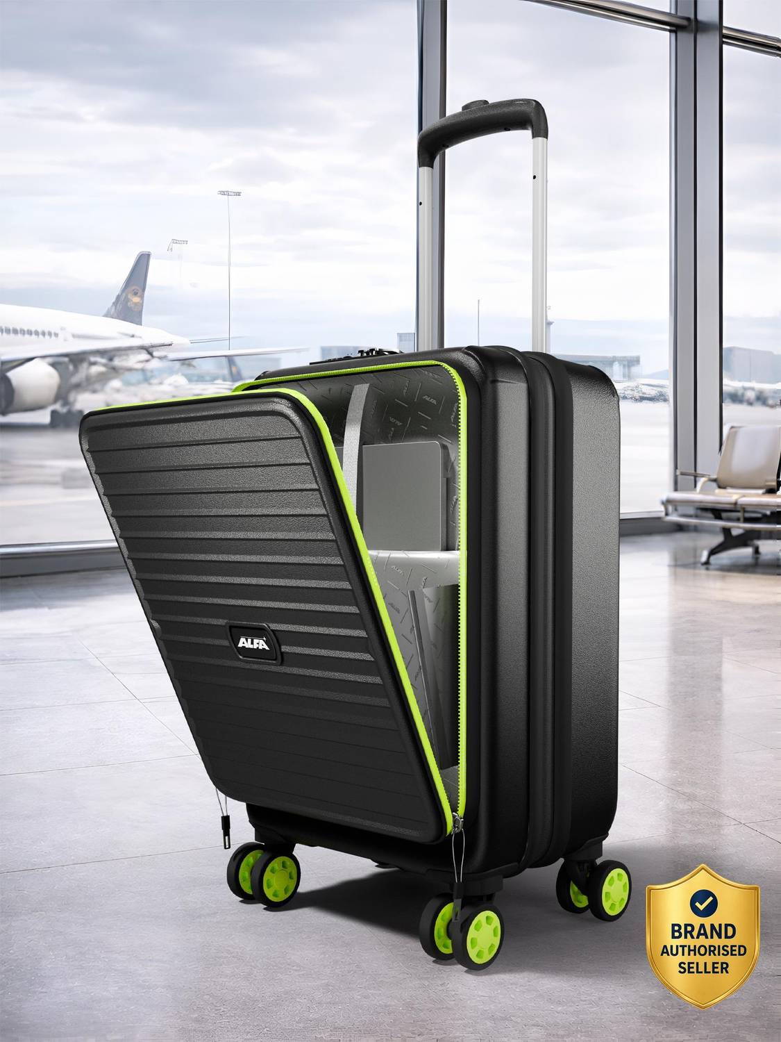 ALFA by VIP Deep Space Hard Side Laptop Compartment Trolley with Combination Lock Cabin Suitcase 8 Wheels - 22 Inch