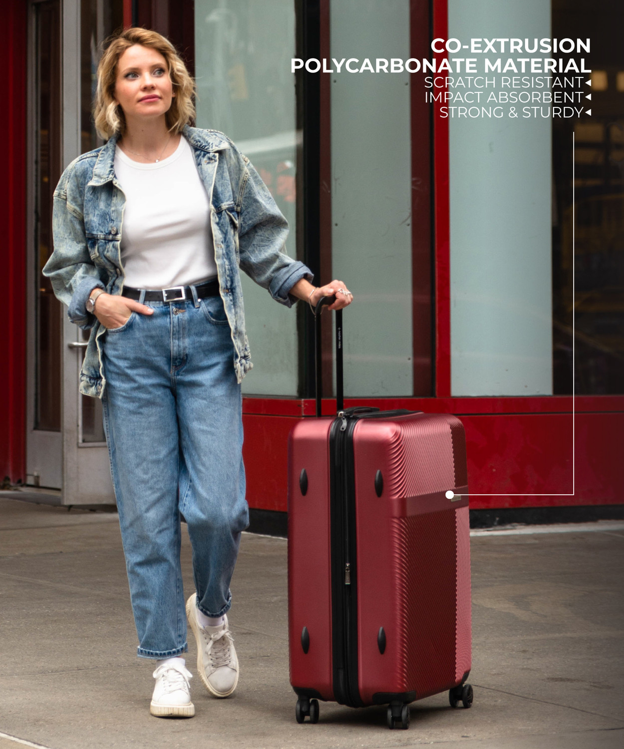 Image of NASHER MILES Fifth Avenue Expander Hard-Side Polycarbonate Check-in Luggage Bag Maroon 28 Inch | 75CM Trolley Bag Expandable Check-in Suitcase 4 Wheels - 28 inch