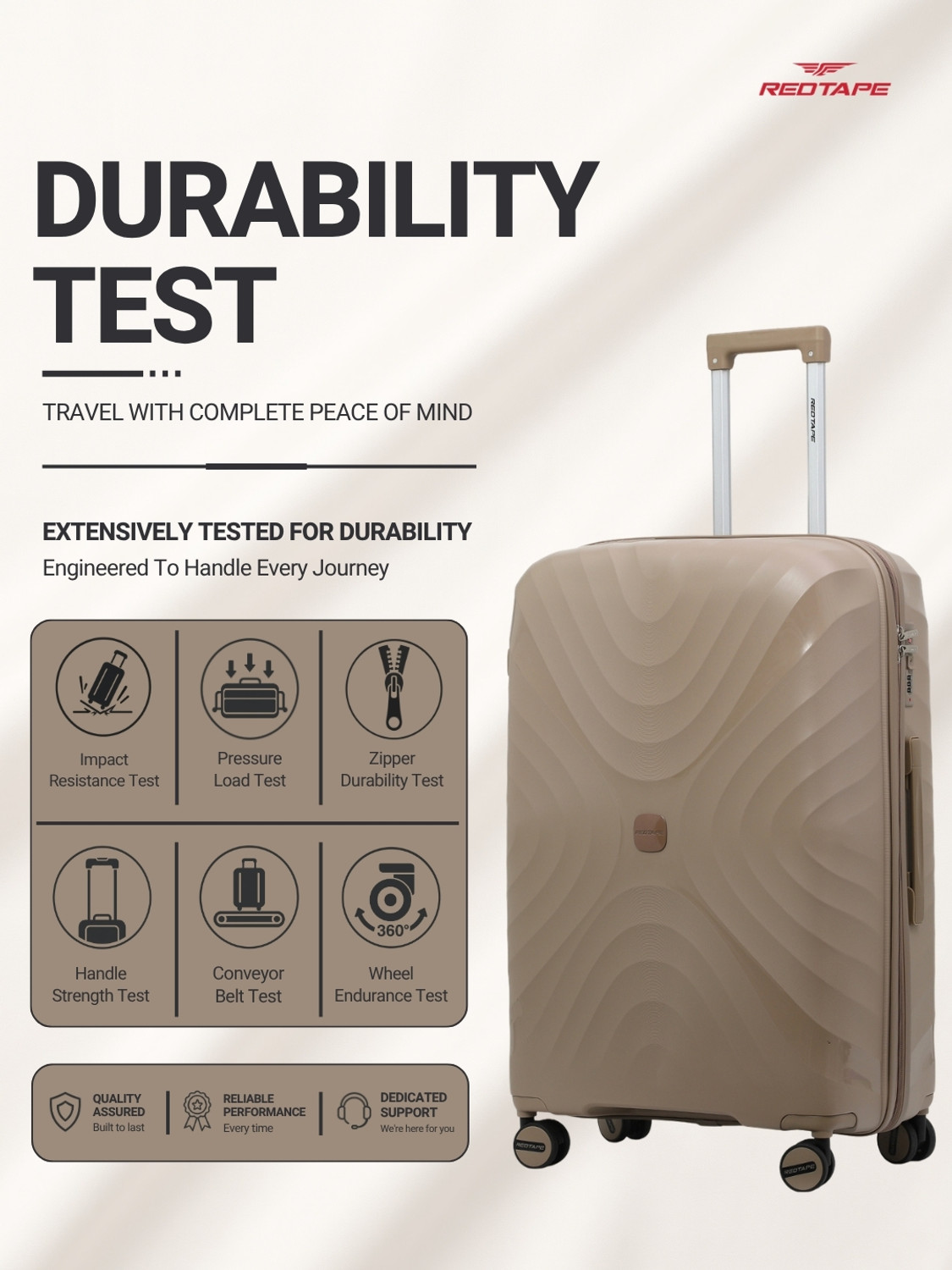 Image of Red Tape Small Cabin Suitcase (54 cm) 8 Wheels - Unisex 40L Khaki Polycarbonate Hard Small Cabin-in Trolley Bag (54 cm) - Khaki