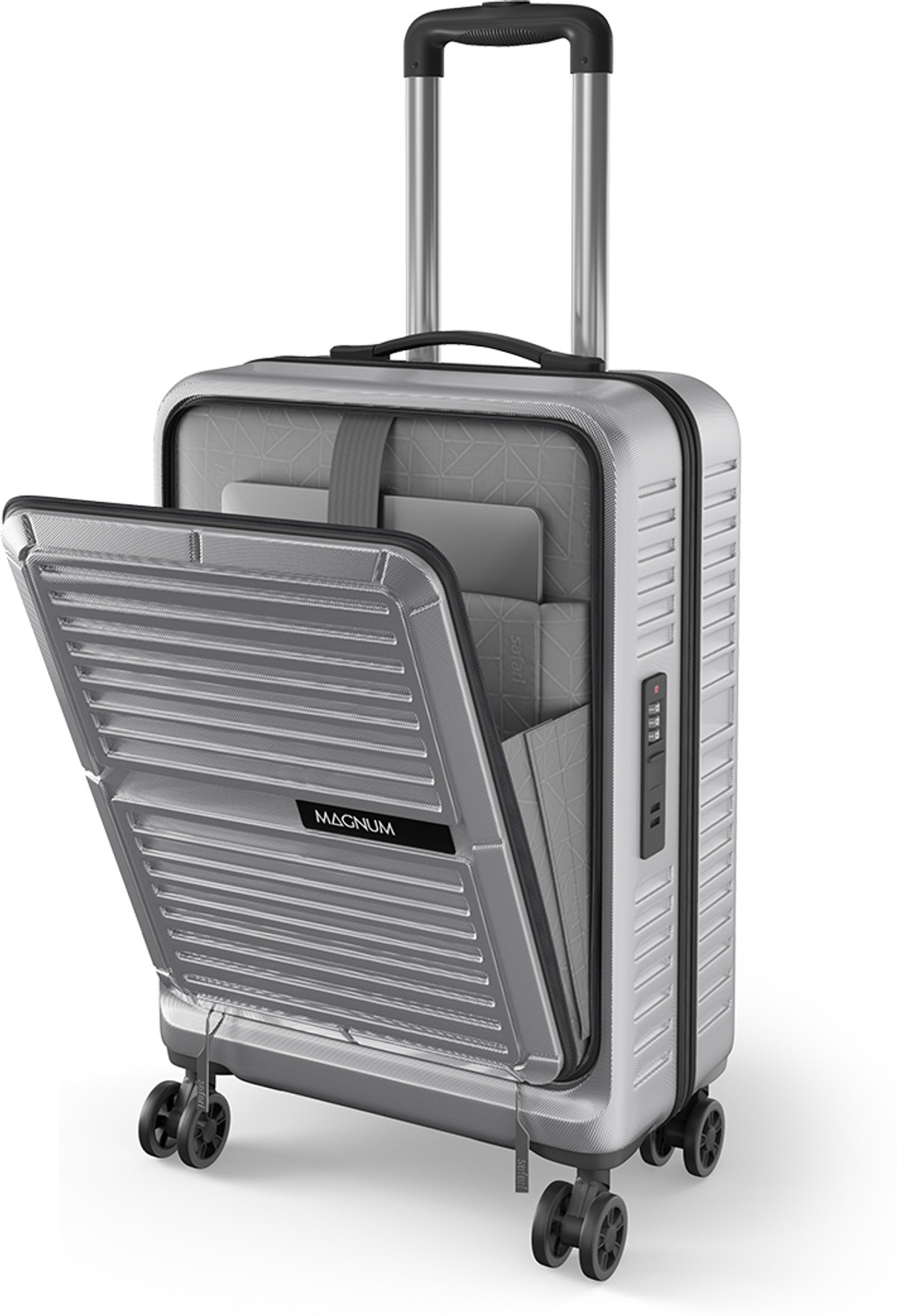 Image of Safari THERON 55 4W SILVER Cabin Suitcase 8 Wheels - 22 Inches