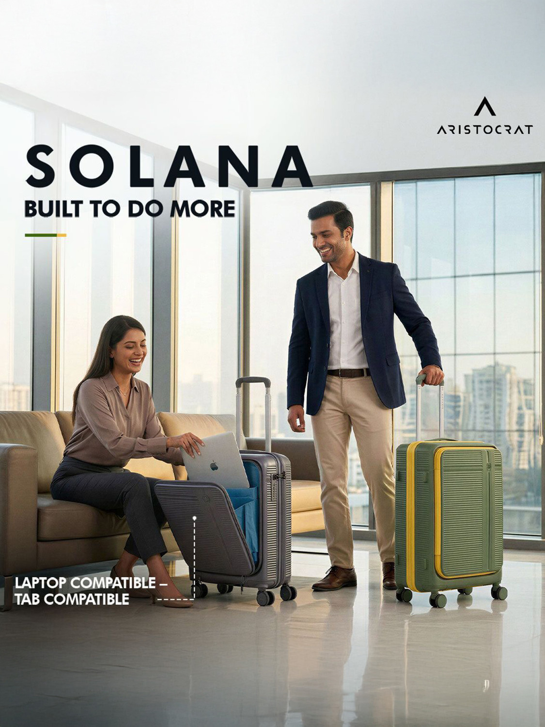 Image of ARISTOCRAT Solana Cabin Trolley Bag | Hard Luggage with Laptop Compartment & TSA Lock Cabin Suitcase 8 Wheels - 21 inch