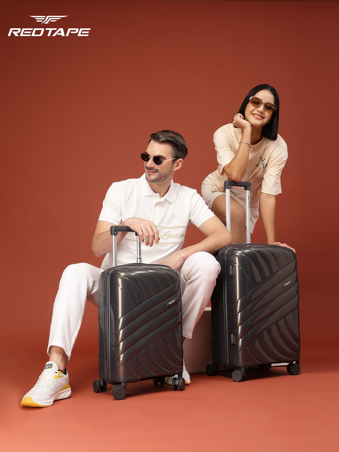 Image of Red Tape Unisex Polycarbonate Hard Trolley Bag Set of 2 (Medium 66 cm + Small 56 cm) Cabin & Check-in Set 8 Wheels - 24 inch
