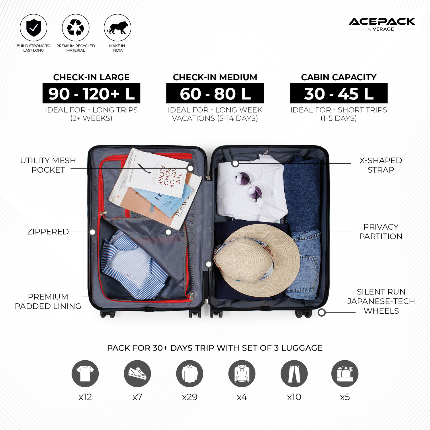 Image of ACEPACK Brampton Cabin & Check-in Set 8 Wheels - 28 inch