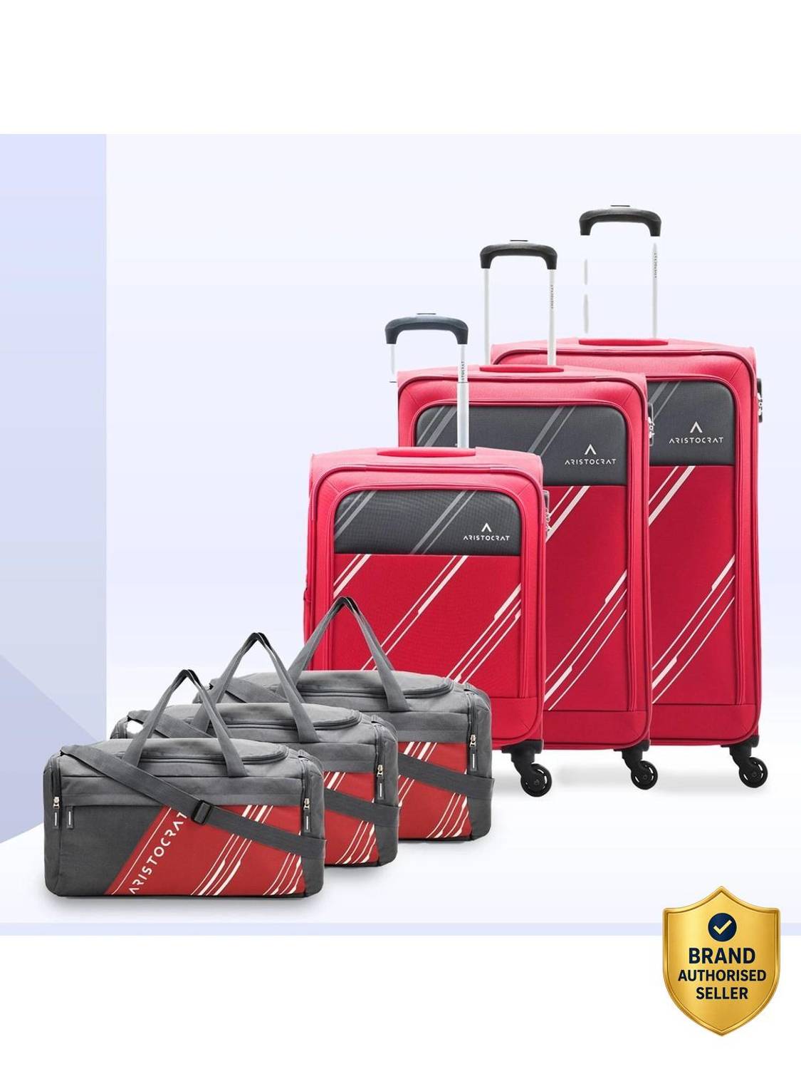 ARISTOCRAT Trigon Hexa Set of 6 | 3 Trolley Bags (55cm+69cm+79cm) & 3 Duffles (Small-52cm) Cabin & Check-in Set 4 Wheels - 40 inch