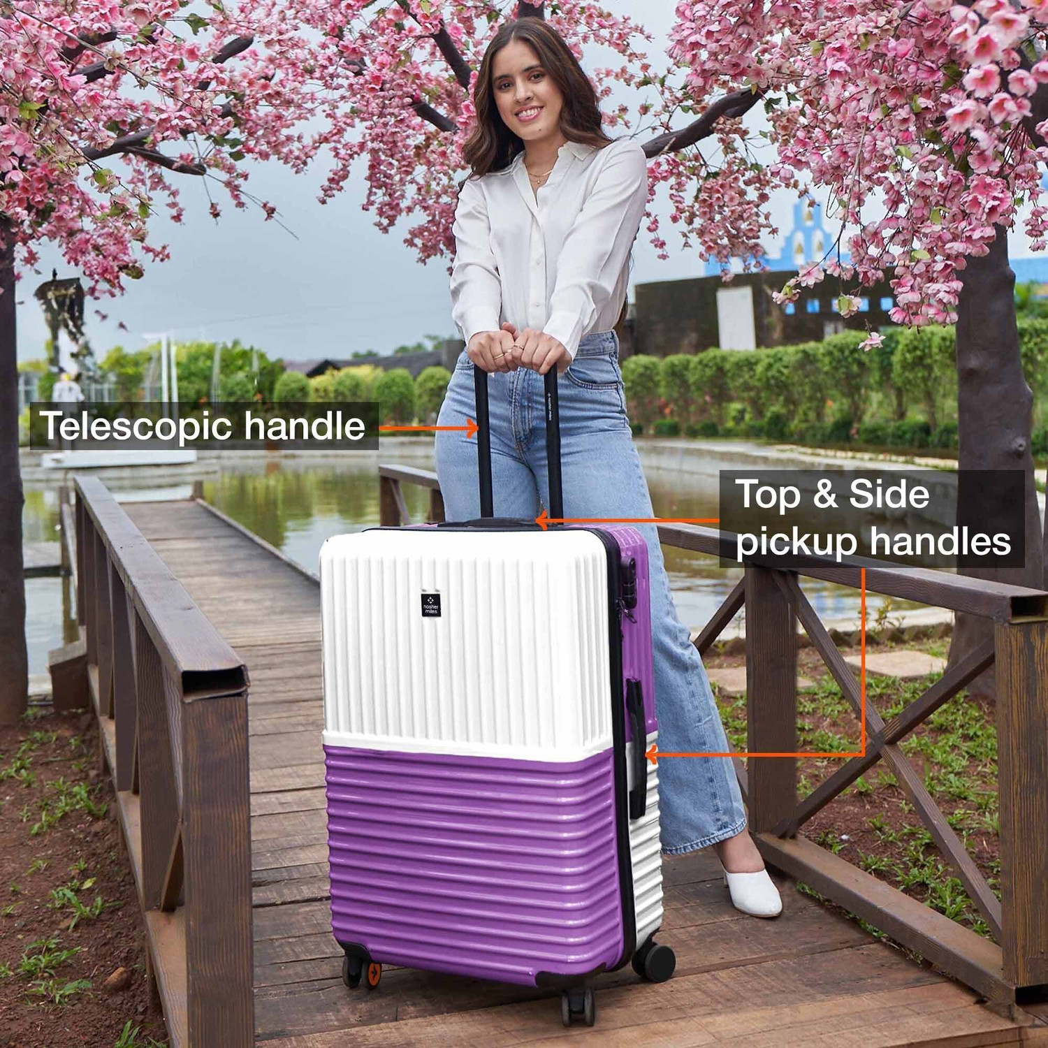 Image of NASHER MILES Istanbul Hard-Sided ABS and PC Check-in Luggage White & Purple |75cm Trolley Bag Check-in Suitcase 8 Wheels - 28 inch