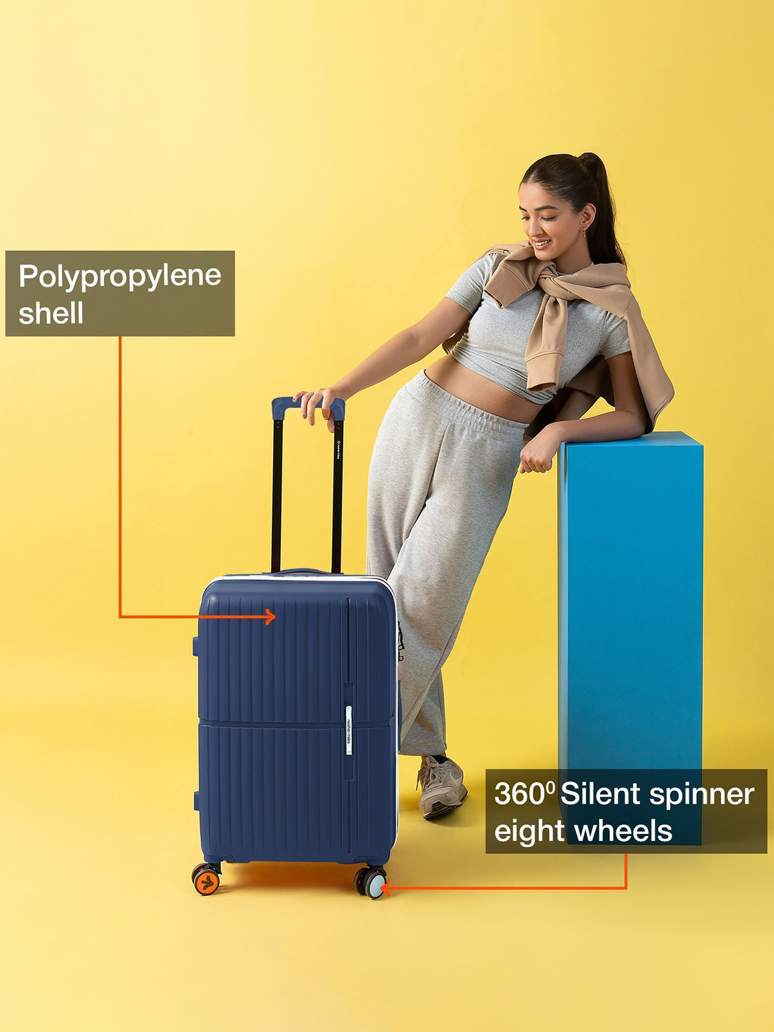 Image of NASHER MILES Springfield Hard-Sided Polypropylene Luggage Set of 2 Trolley Bag for Travel Cabin & Check-in Set 8 Wheels - 24 inch