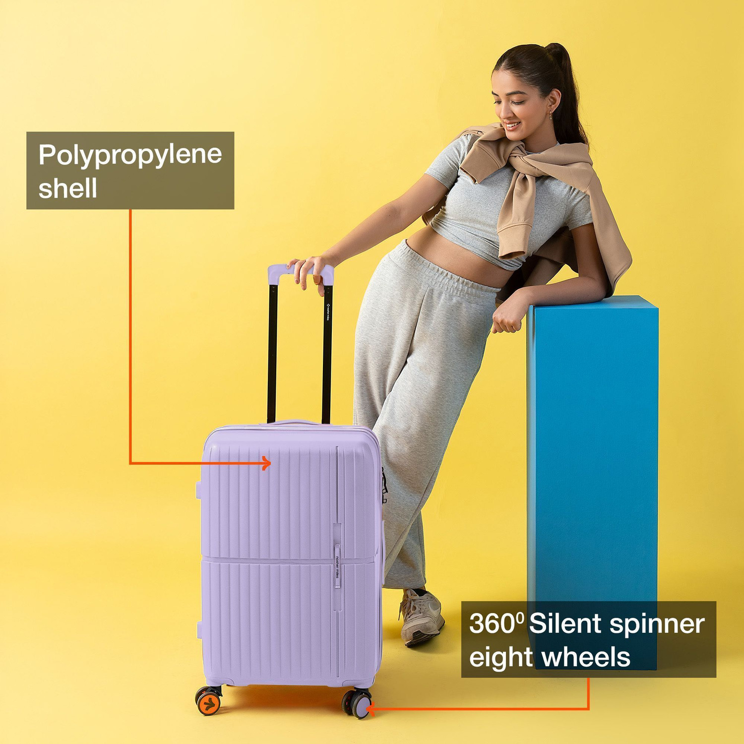 Image of NASHER MILES Springfield Hard-Sided Polypropylene Pastel Purple 65cm Trolley Bag Check-in Suitcase 8 Wheels - 24 inch