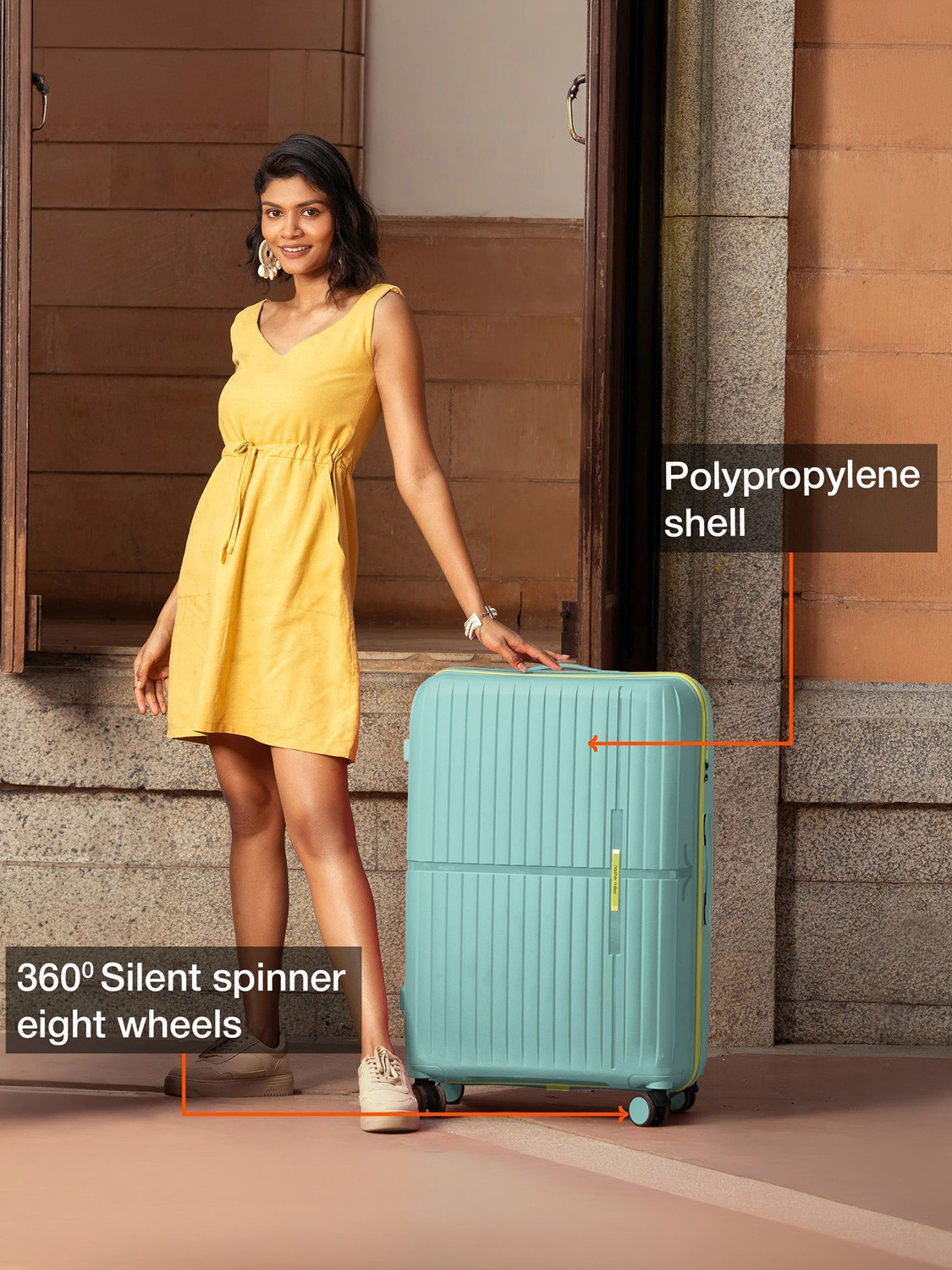 Image of NASHER MILES Hard-Sided Polypropylene Luggage Cool Mint 75cm Trolley Bag Check-in Suitcase 8 Wheels - 28 inch