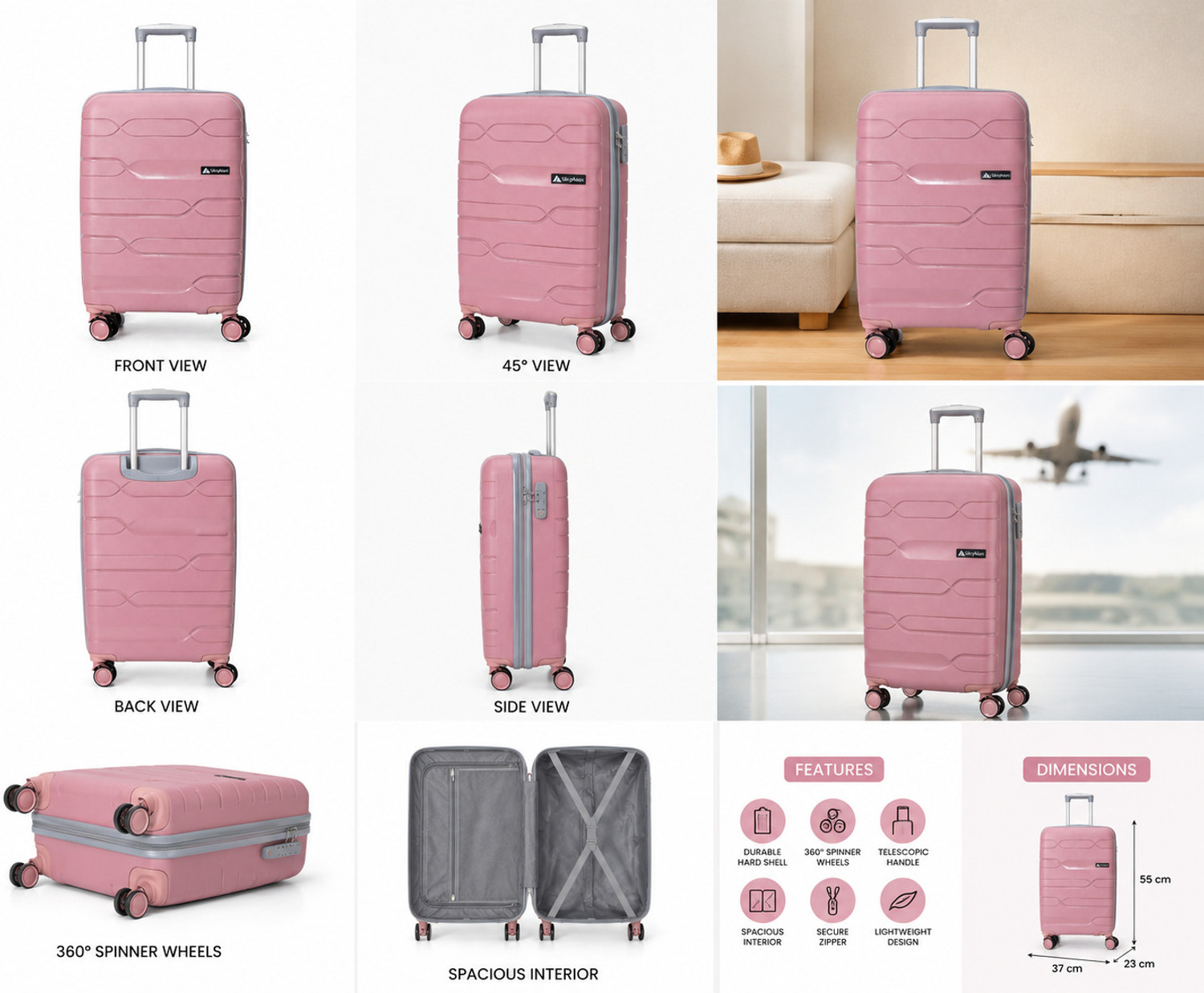 Image of baxon Pink-20IN Cabin Suitcase 8 Wheels - 20 inch