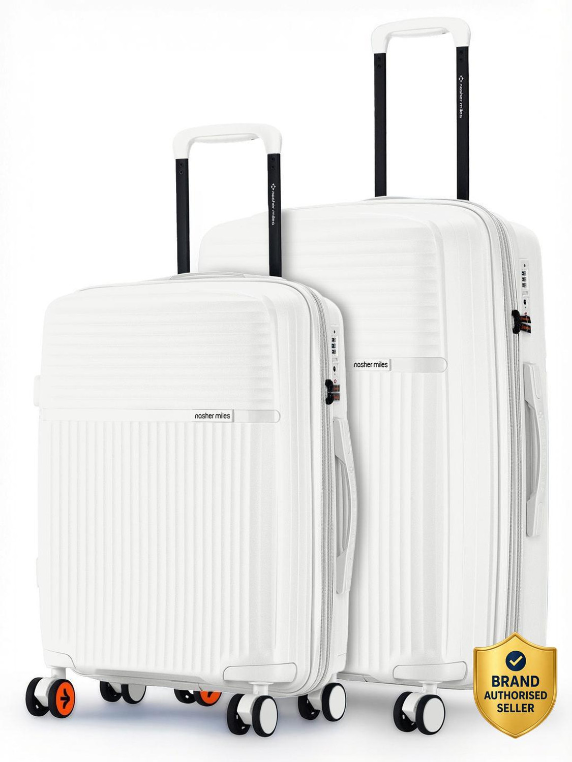 Image of NASHER MILES Krabi Expander Hardside Polypropylene White Trolley Bags (55 & 65 cm) Expandable Cabin & Check-in Set 8 Wheels - 24 inch