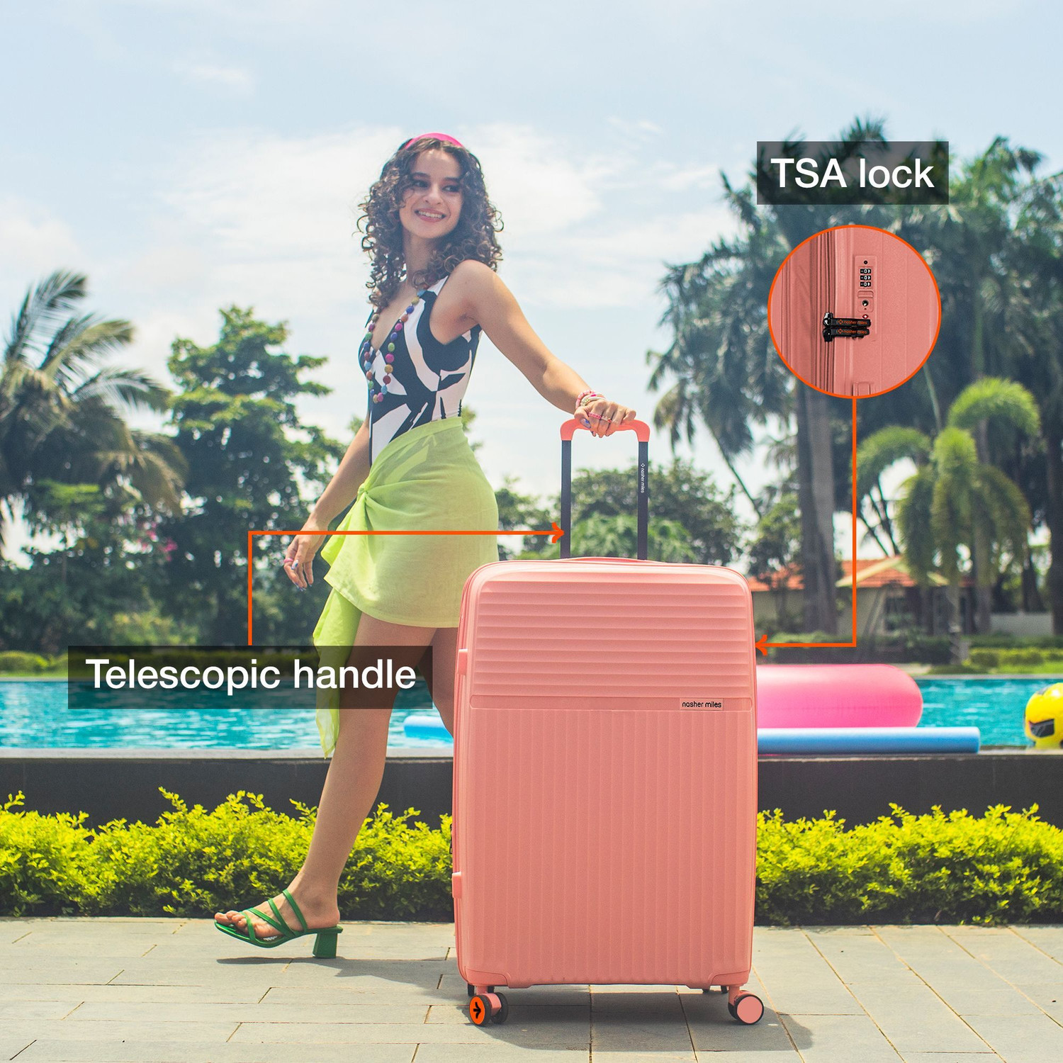 Image of NASHER MILES Krabi Expander Hardside Polypropylene Check-in Peach 75cm Trolley Bag Expandable Check-in Suitcase 8 Wheels - 28 inch