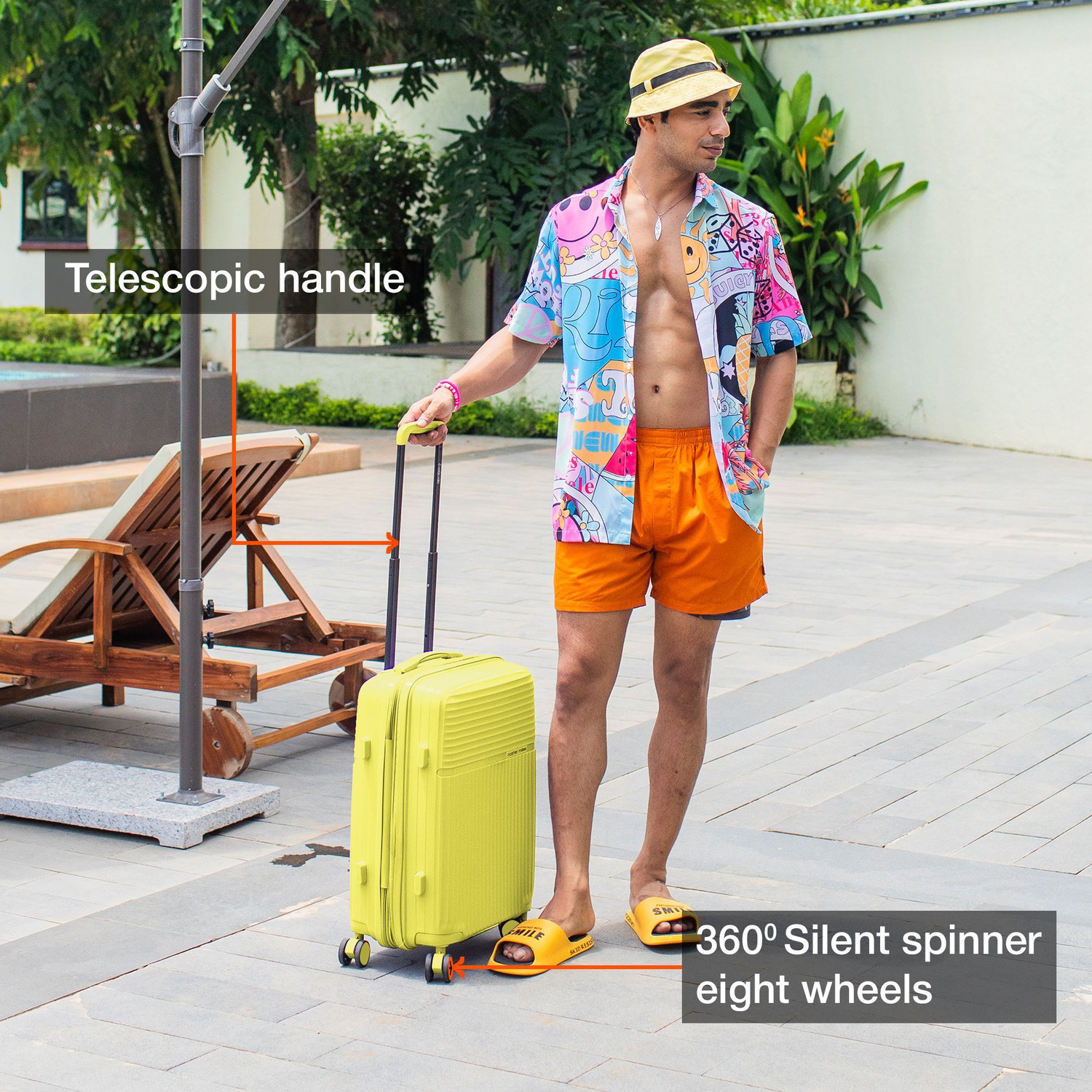 Image of NASHER MILES Krabi Expander Hardside Polypropylene Cabin Yellow 55cm Trolley Bag Expandable Cabin Suitcase 8 Wheels - 20 inch