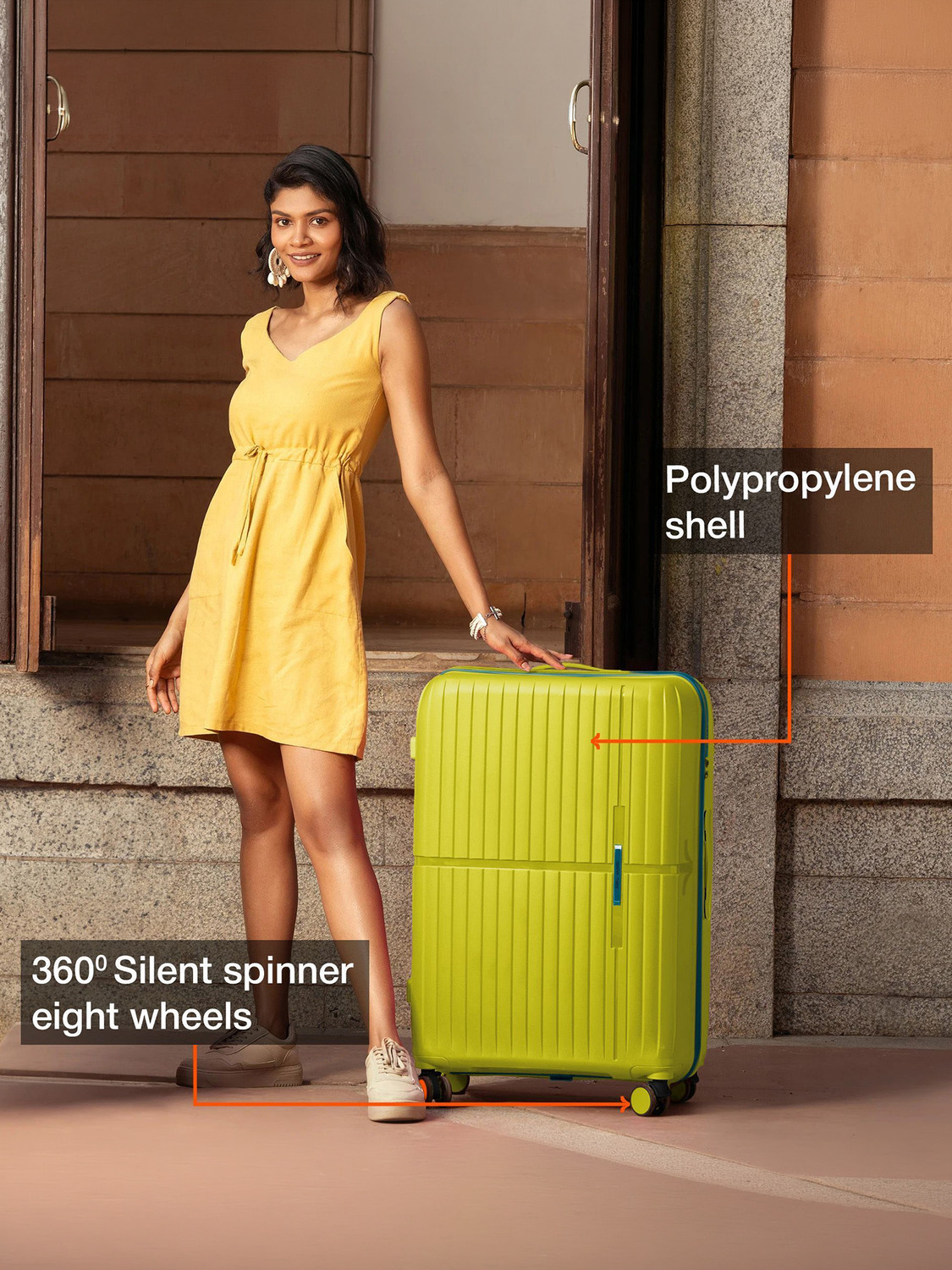 Image of NASHER MILES Springfield HardSide Polypropylene Luggage 3 Green TrolleyBag(55,65&75cm) Cabin & Check-in Set 8 Wheels - 28 inch
