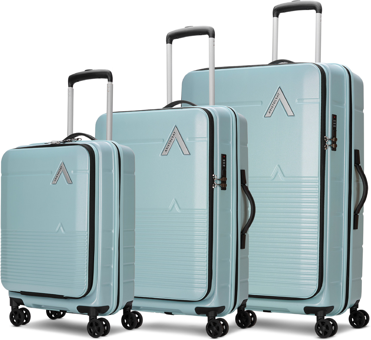 Image of ARISTOCRAT Orbit Plus Hard Side Laptop Compartment Trolley Bag With Combination Lock Cabin & Check-in Set 8 Wheels - 31 Inch