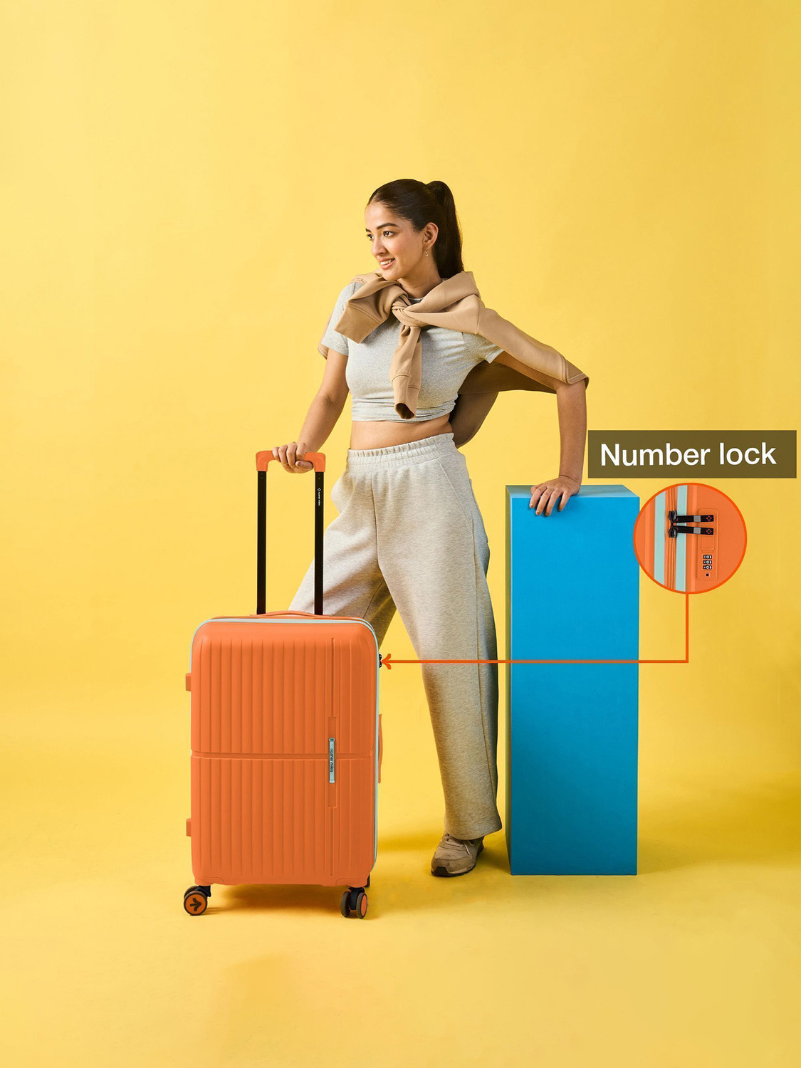 Image of NASHER MILES Sprgfield Hard-Sided Polypropylene - Luggage Orange 65cm Trolley Bag Check-in Suitcase 8 Wheels - 24 inch