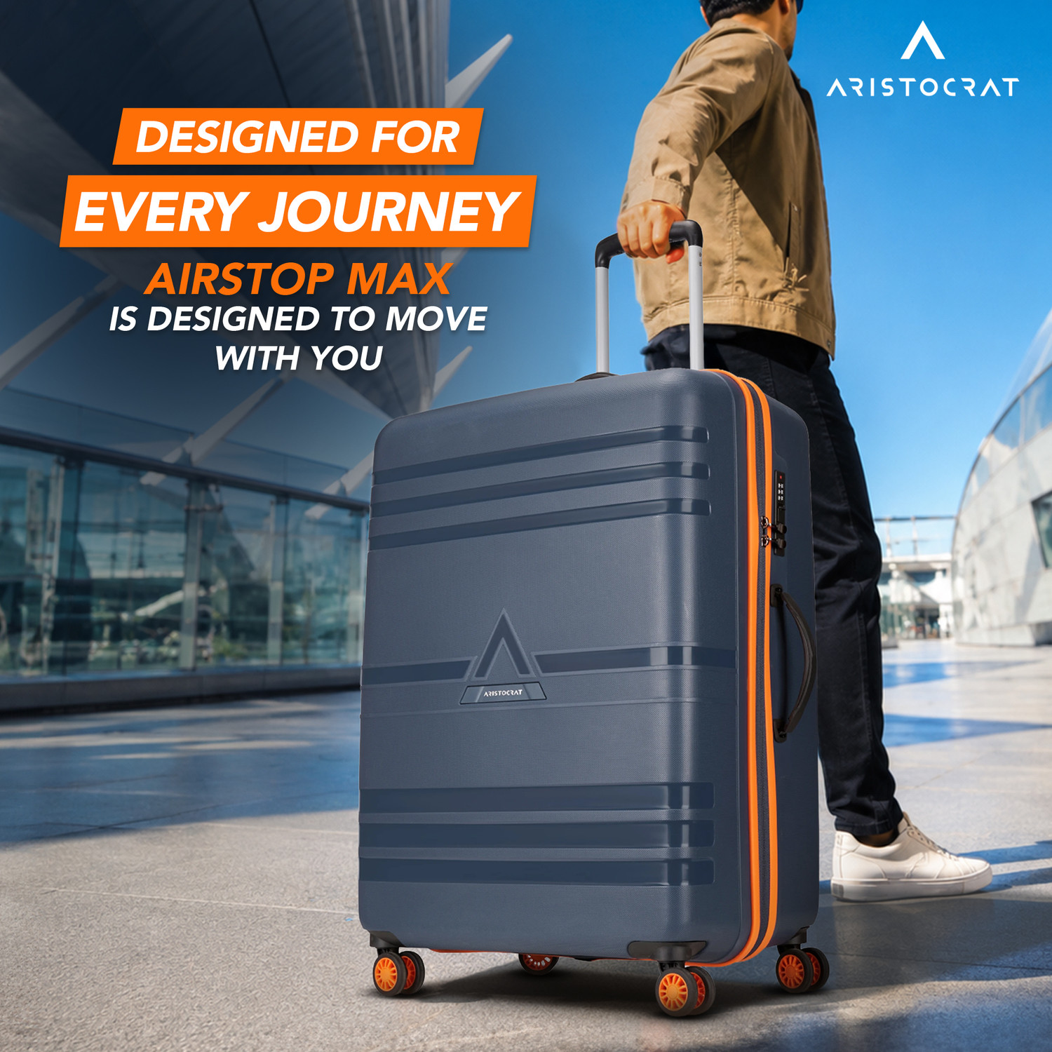 Image of ARISTOCRAT Airstop Max Hard Side Luggage | Trolley Bag With Flushed Combination Lock Check-in Suitcase 4 Wheels - 29 Inch
