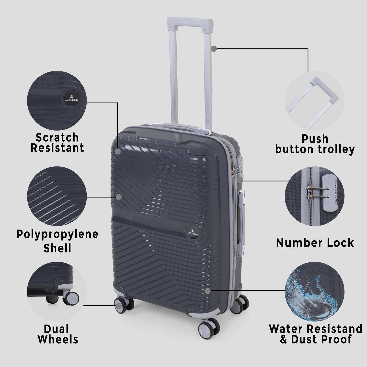 JACY LONDON Soft Body Set of 3 Luggage 8 Wheels - Hard Body