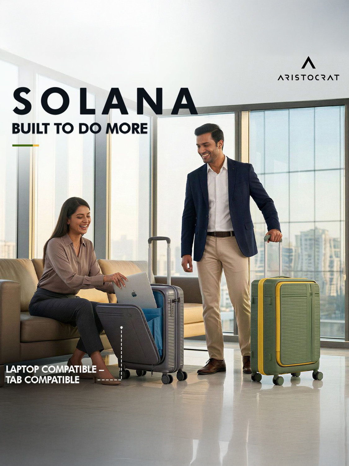 Image of ARISTOCRAT Solana Set of 2 Trolley Bag | Hard Luggage with Laptop Compartment & TSA Lock Cabin & Check-in Set 8 Wheels - 26 inch