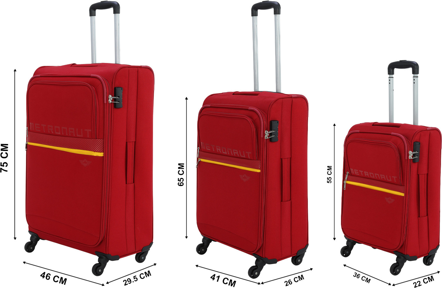 Image of METRONAUT Tonlite Combo Set (30inch+26inch+22inch) Cabin & Check-in Set 4 Wheels - 30 Inch
