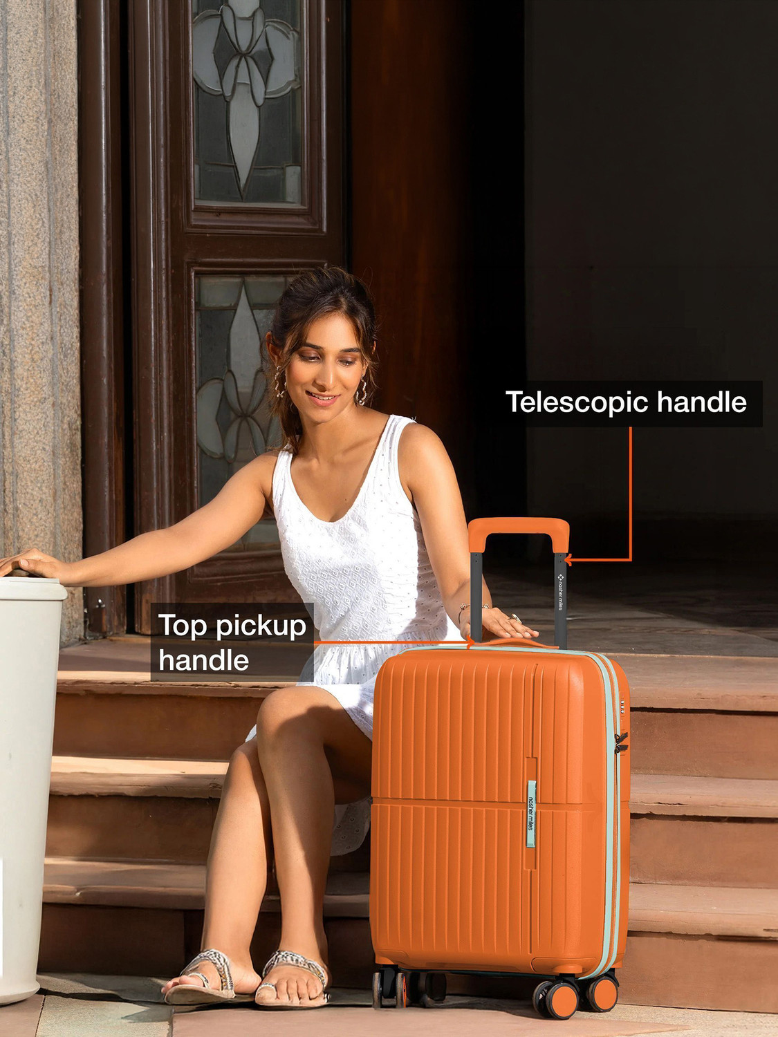 Image of NASHER MILES Springfield Hard-Sided Polypropylene Luggage Orange 55cm Trolley Bag Cabin Suitcase 8 Wheels - 20 inch