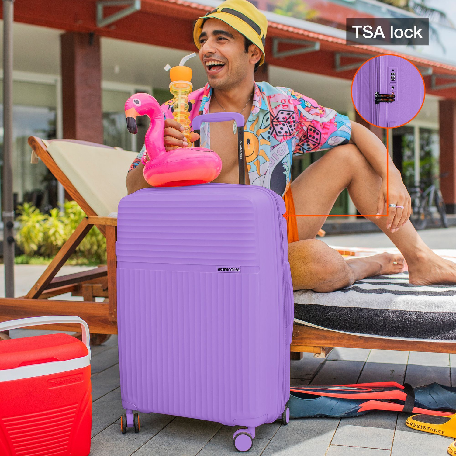 Image of NASHER MILES Krabi Expander Hardside Polypropylene Check-in Pastel Purple 65cm Trolley Bag Expandable Check-in Suitcase 8 Wheels - 24 inch