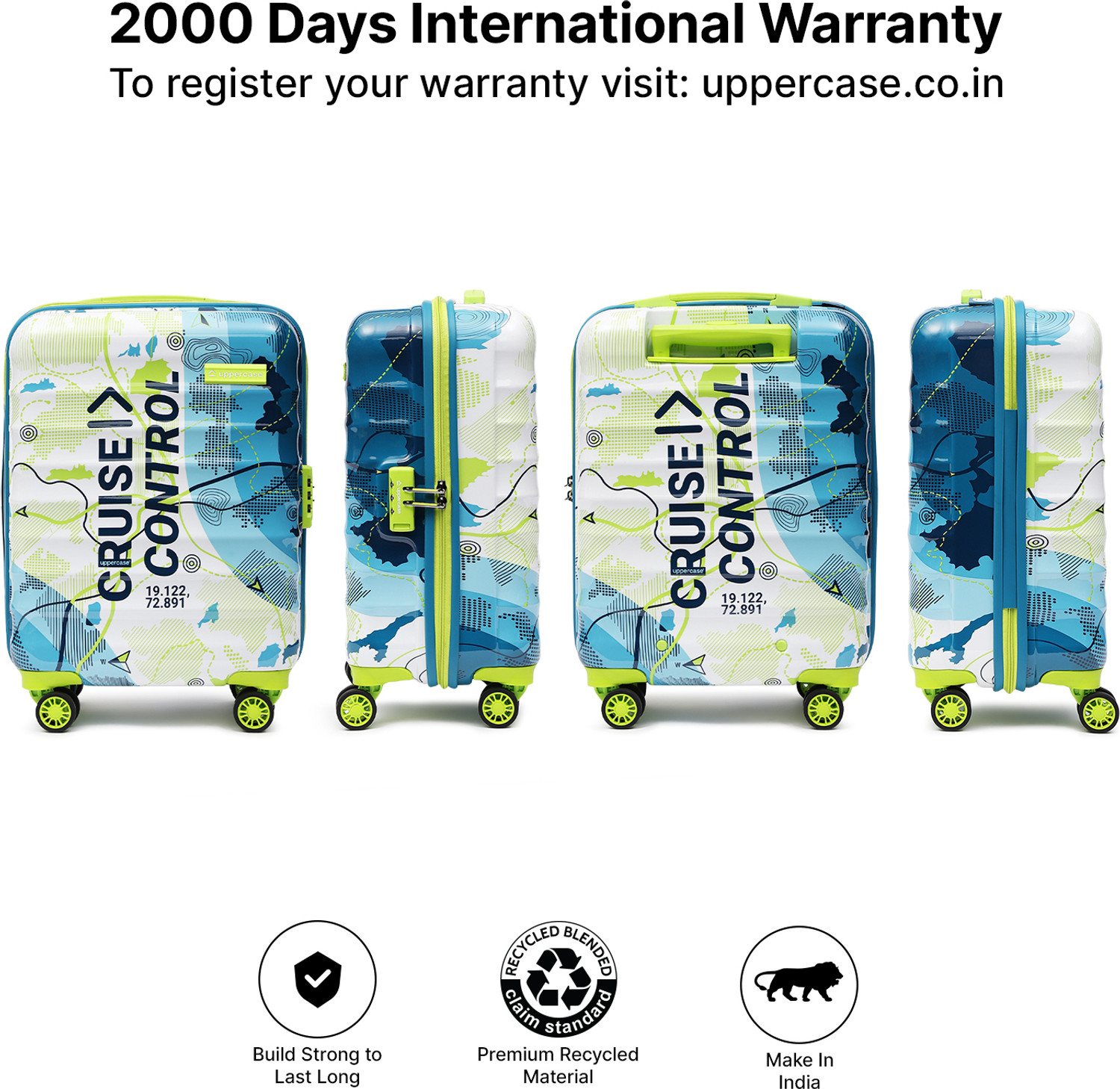 Image of Uppercase Geo Small Cabin Combination Lock Hardsided Trolley Bag Cabin Suitcase 8 Wheels - 19 inch