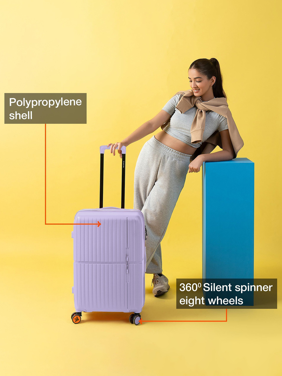 Image of NASHER MILES Sprgfield HardSide Polypropylene of 2 Pastel Purple Trolley Bag(55&65cm) Cabin & Check-in Set 8 Wheels - 24 inch