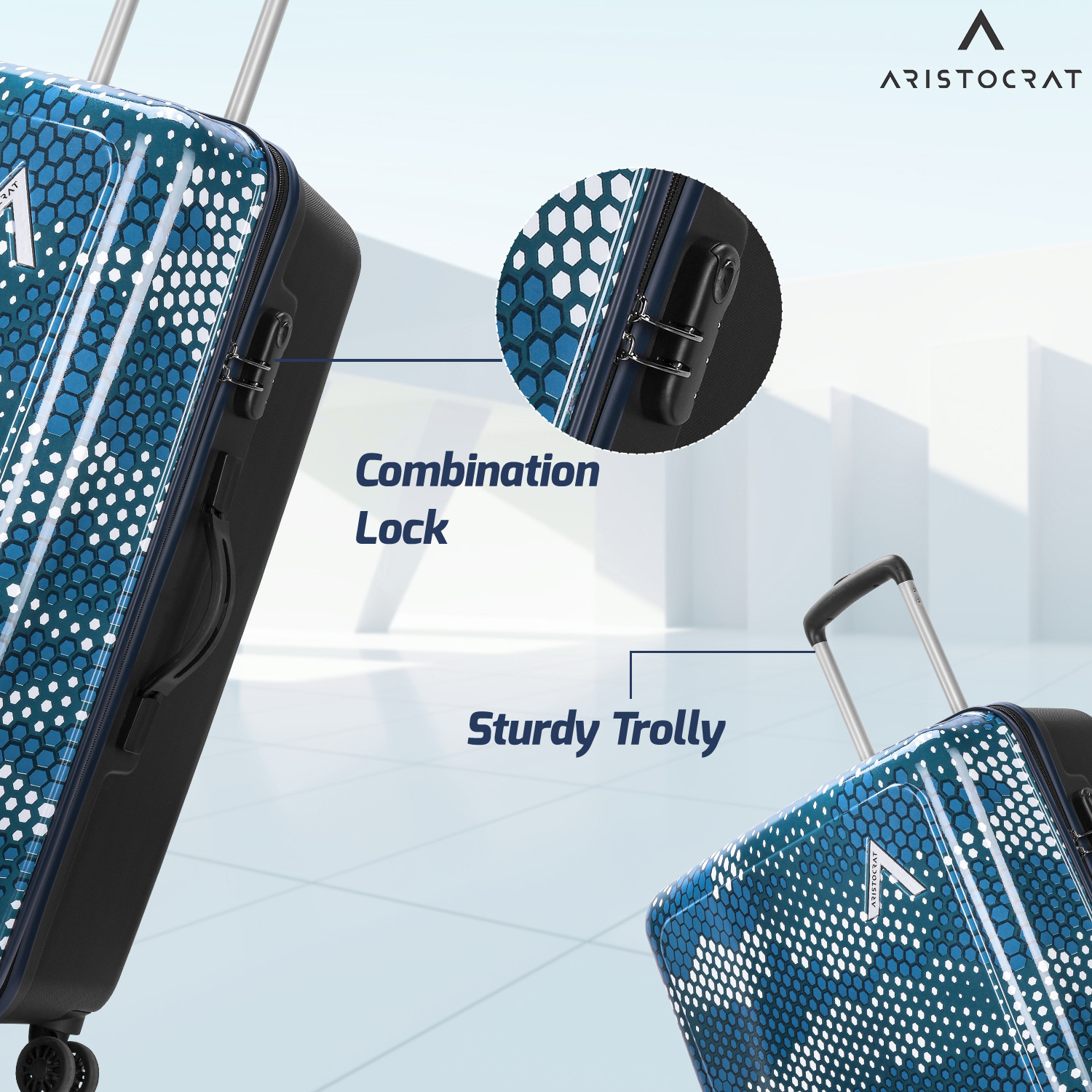 Image of ARISTOCRAT Combat Set of 2 Trolley Bag 53.5cm & 63.5cm | Hard Luggage | Combination Lock Cabin & Check-in Set 8 Wheels - 25 Inch