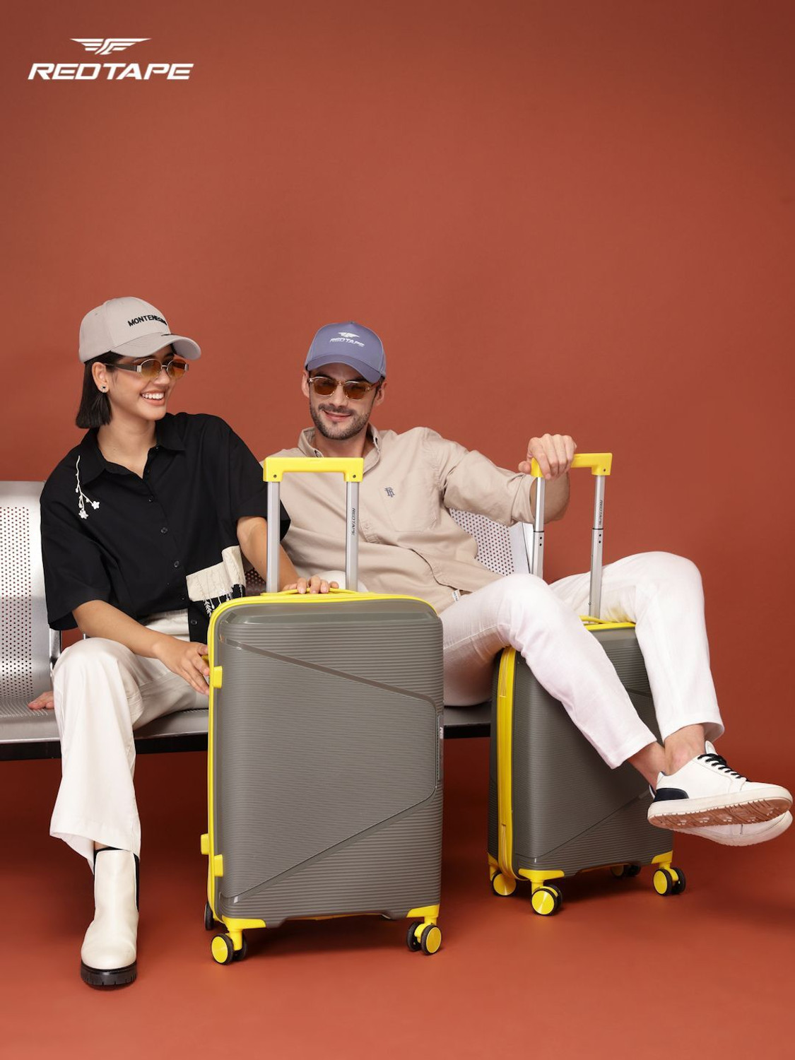 Image of Red Tape Unisex 100 % PP Hard Trolley Bag With Mobile Holder (Medium 64 cm + Small 54 cm) Cabin & Check-in Set 8 Wheels - 24 inch