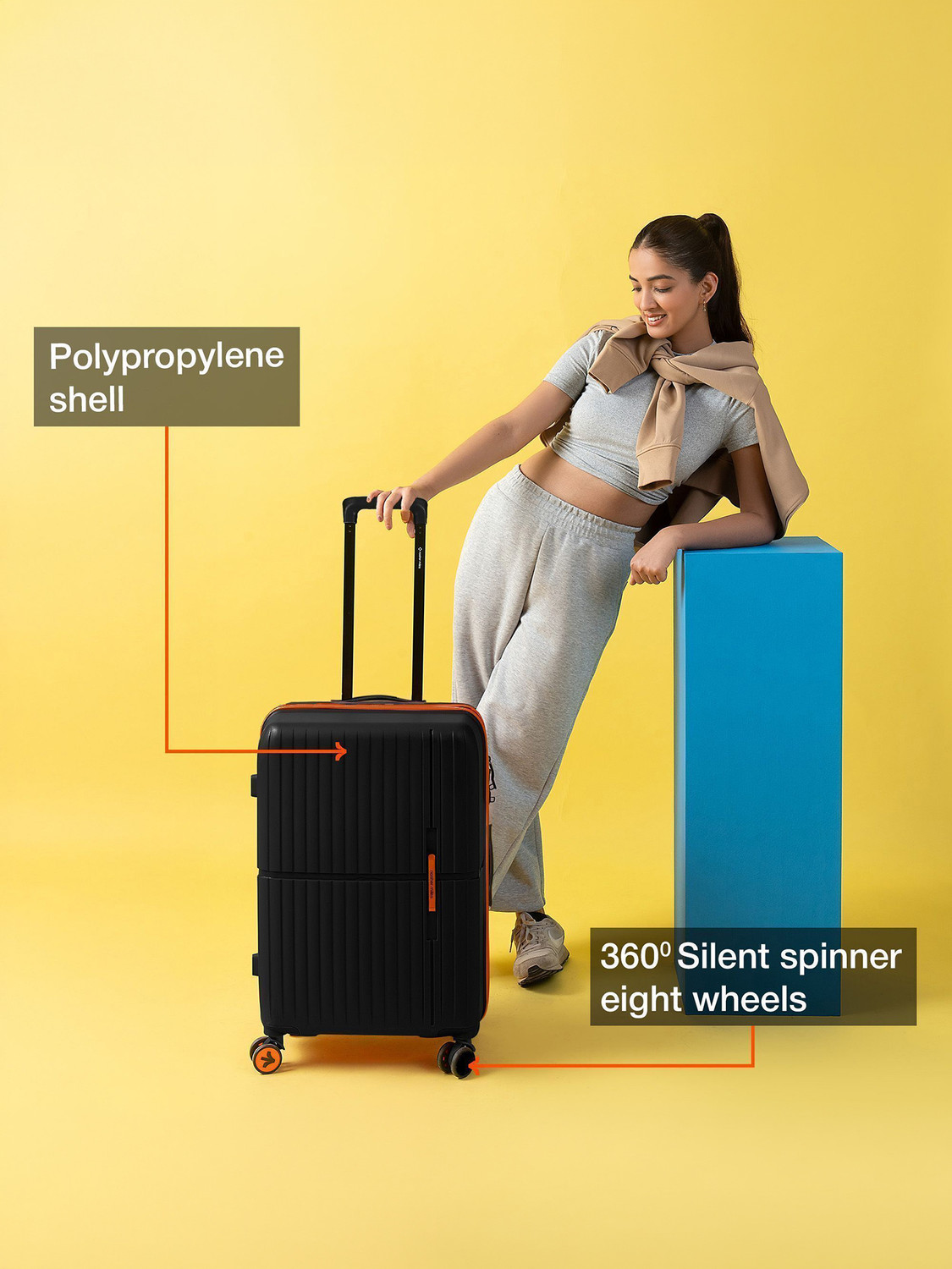 Image of NASHER MILES Springfield Hard-Sided Polypropylene Luggage Black 65cm Trolley Bag Check-in Suitcase 8 Wheels - 24 inch