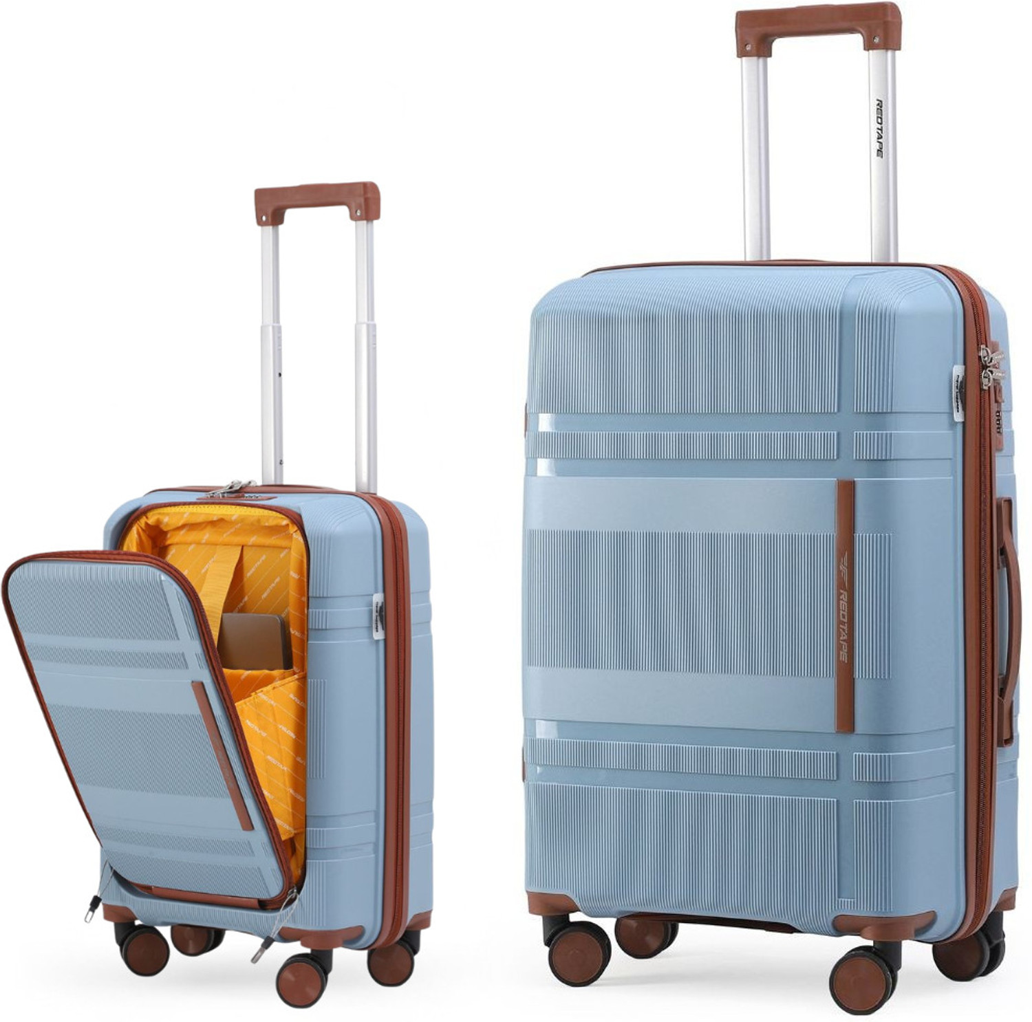 Image of Red Tape Hard Body Set of 2 Luggage 8 Wheels - Unisex 24 Inch & 20 Inch Combo 2 Set-Medium & Laptop Front-Open Cabin Suitcase - Blue, Khaki