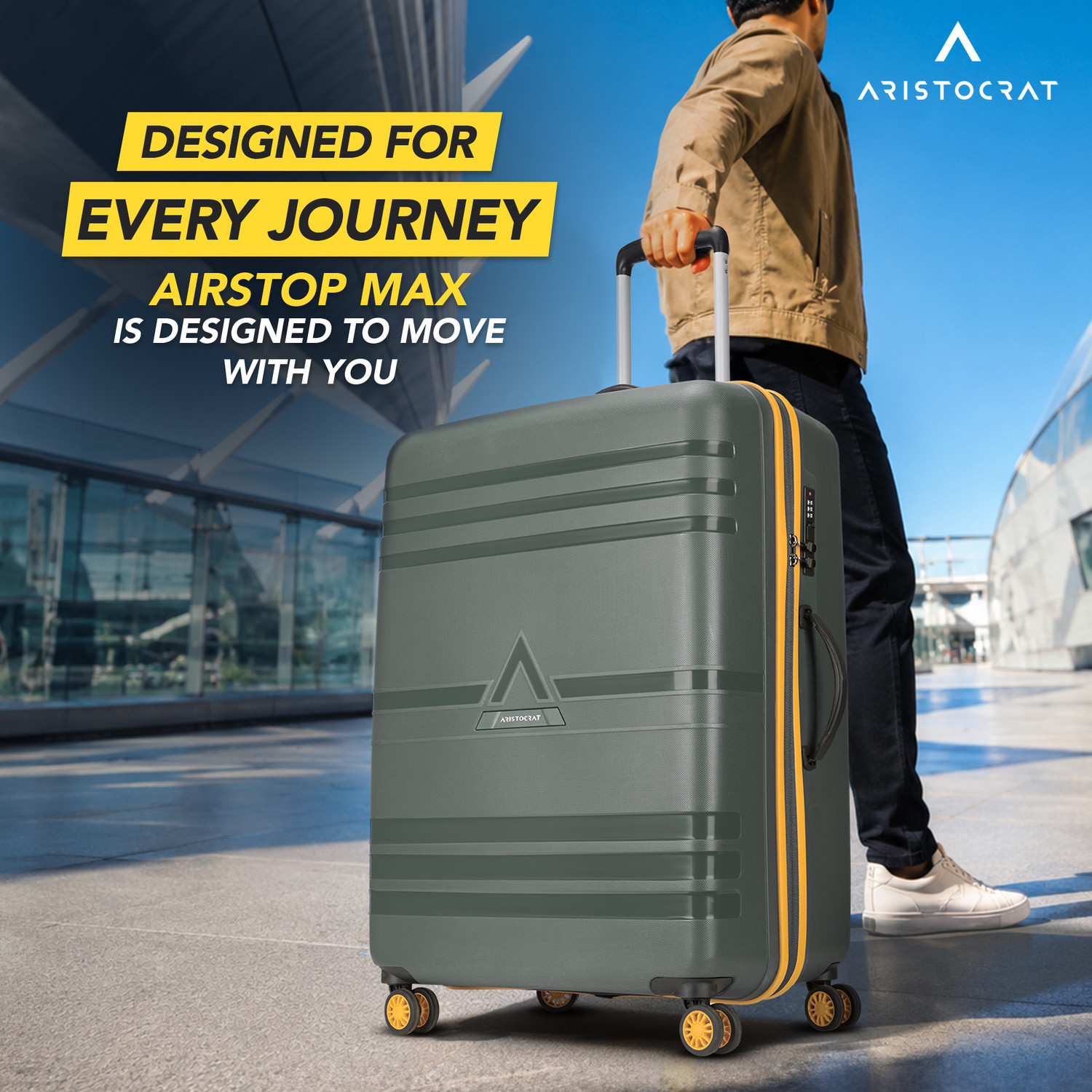 Image of ARISTOCRAT Airstop Max Hard Side Luggage | Trolley Bag With Flushed Combination Lock Check-in Suitcase 4 Wheels - 29 Inch