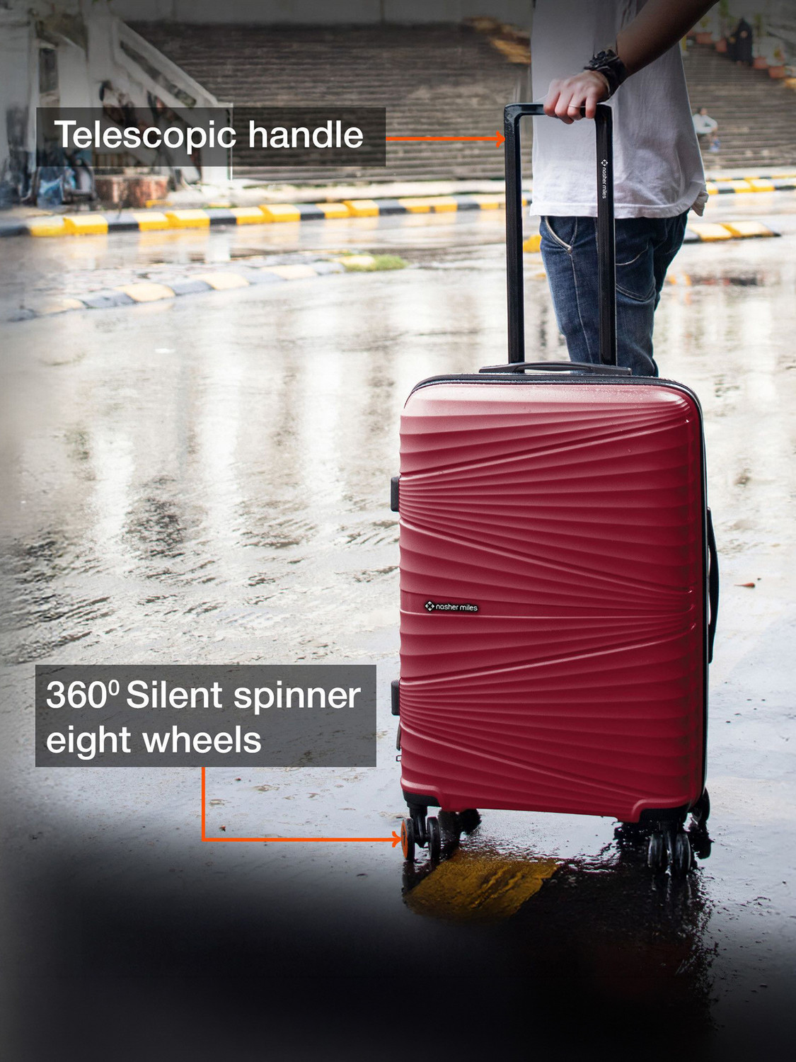 Image of NASHER MILES Mumbai Hard-Sided Polypropylene Shell 20 inch Trolley Bag for Travel Cabin Suitcase 8 Wheels - 20 inch