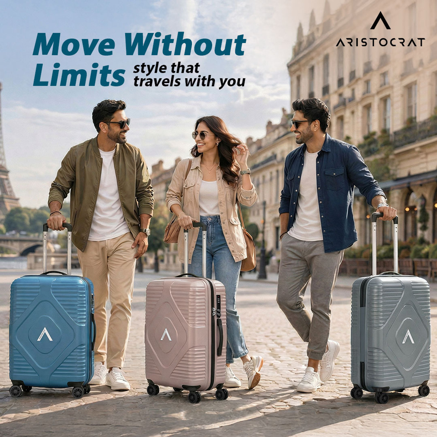 Image of ARISTOCRAT Crystal Check-in Trolley Bag | Medium Hard Luggage with Flushed Combination Lock Check-in Suitcase 8 Wheels - 26 Inch