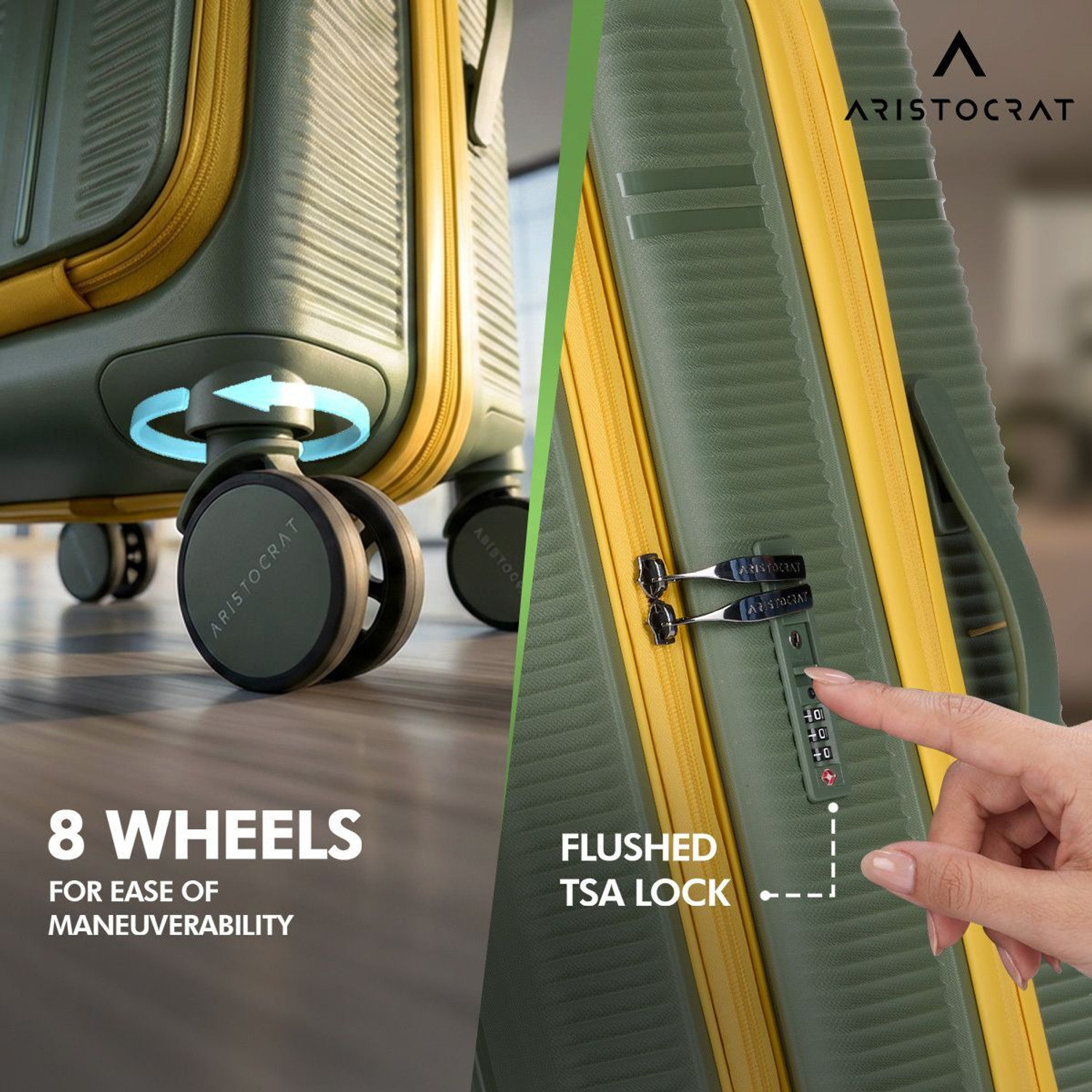 Image of ARISTOCRAT Solana Check-in Trolley Bag | Front Opening Hard Luggage with TSA Lock Check-in Suitcase 8 Wheels - 26 inch