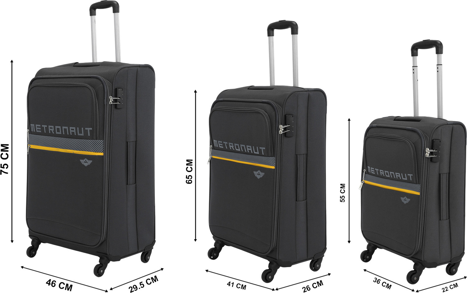 Image of METRONAUT Tonlite Combo Set (30inch+26inch+22inch) Cabin & Check-in Set 4 Wheels - 30 Inch