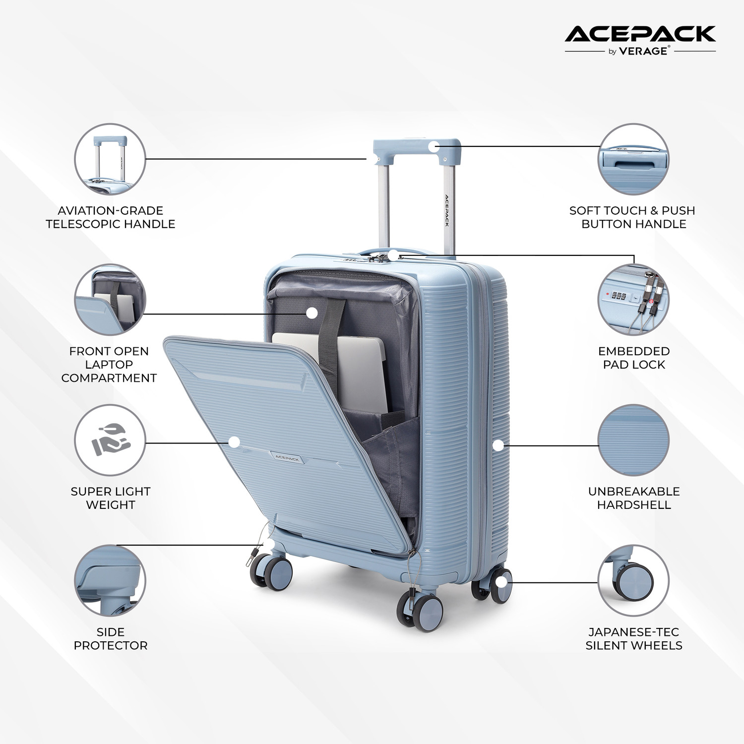 Image of ACEPACK Columbia LTC Cabin Suitcase 8 Wheels - 20 Inch
