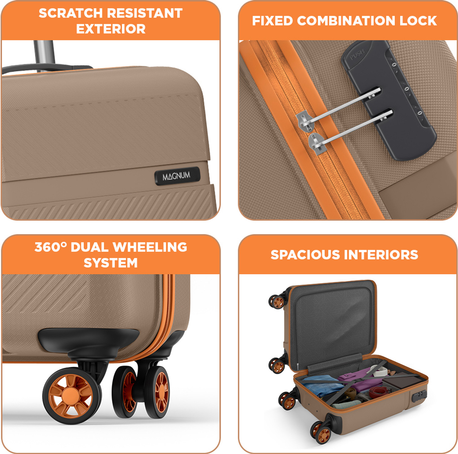 Image of Safari Fury 55 4W Fossil Cabin Suitcase 8 Wheels - 22 Inches