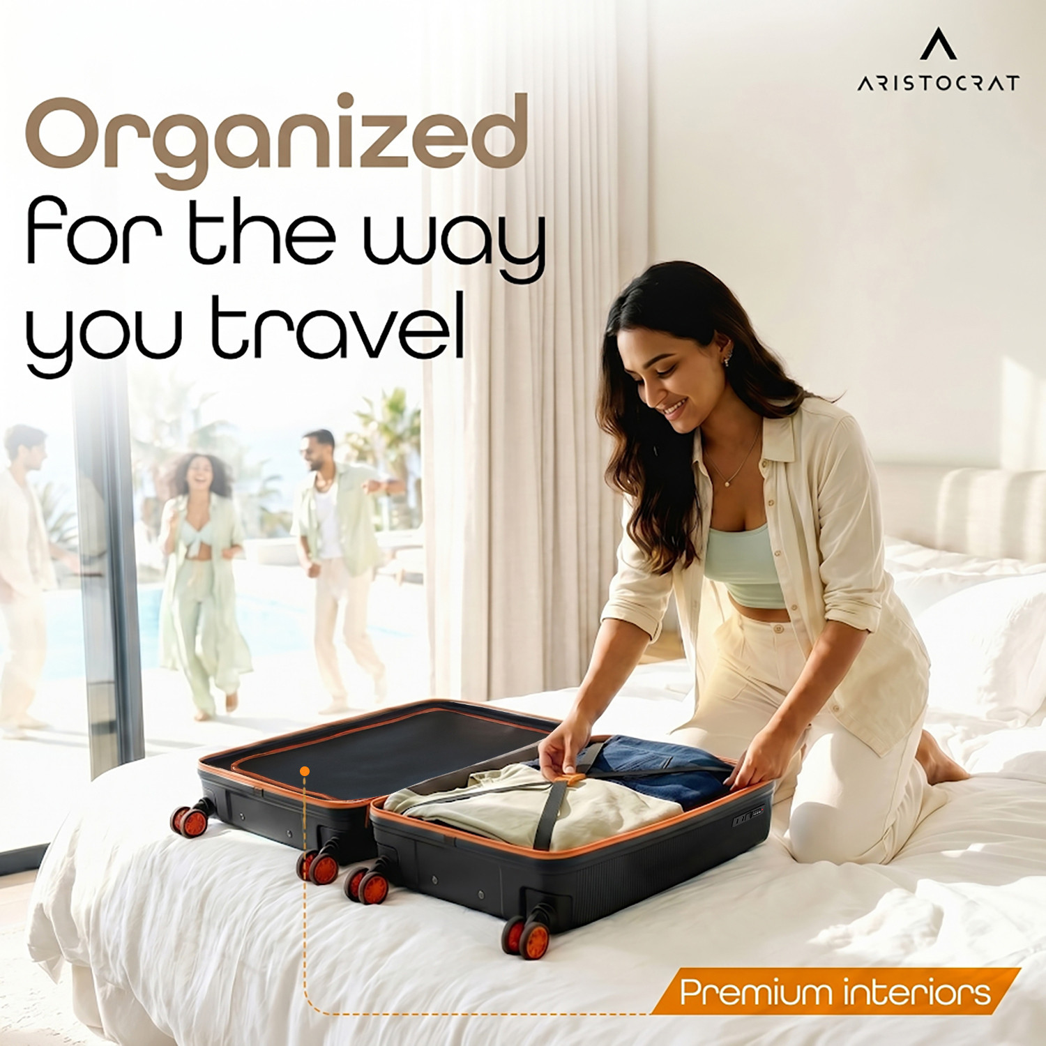 Image of ARISTOCRAT Apex Hard Side Polypropylene Luggage | Trolley Bag with Combination Lock Cabin Suitcase 8 Wheels - 22 Inch