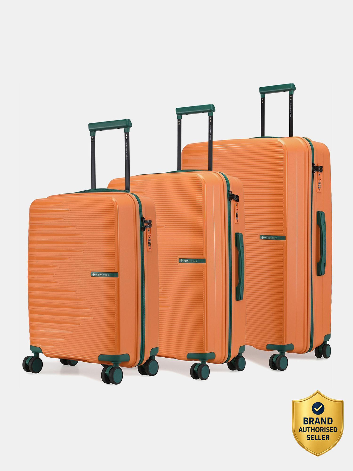 Image of NASHER MILES Havelock TSA Lock HardSide Polypropylene Orange Trolley Bags (55,65&75cm) Cabin & Check-in Set 8 Wheels - 28 inch