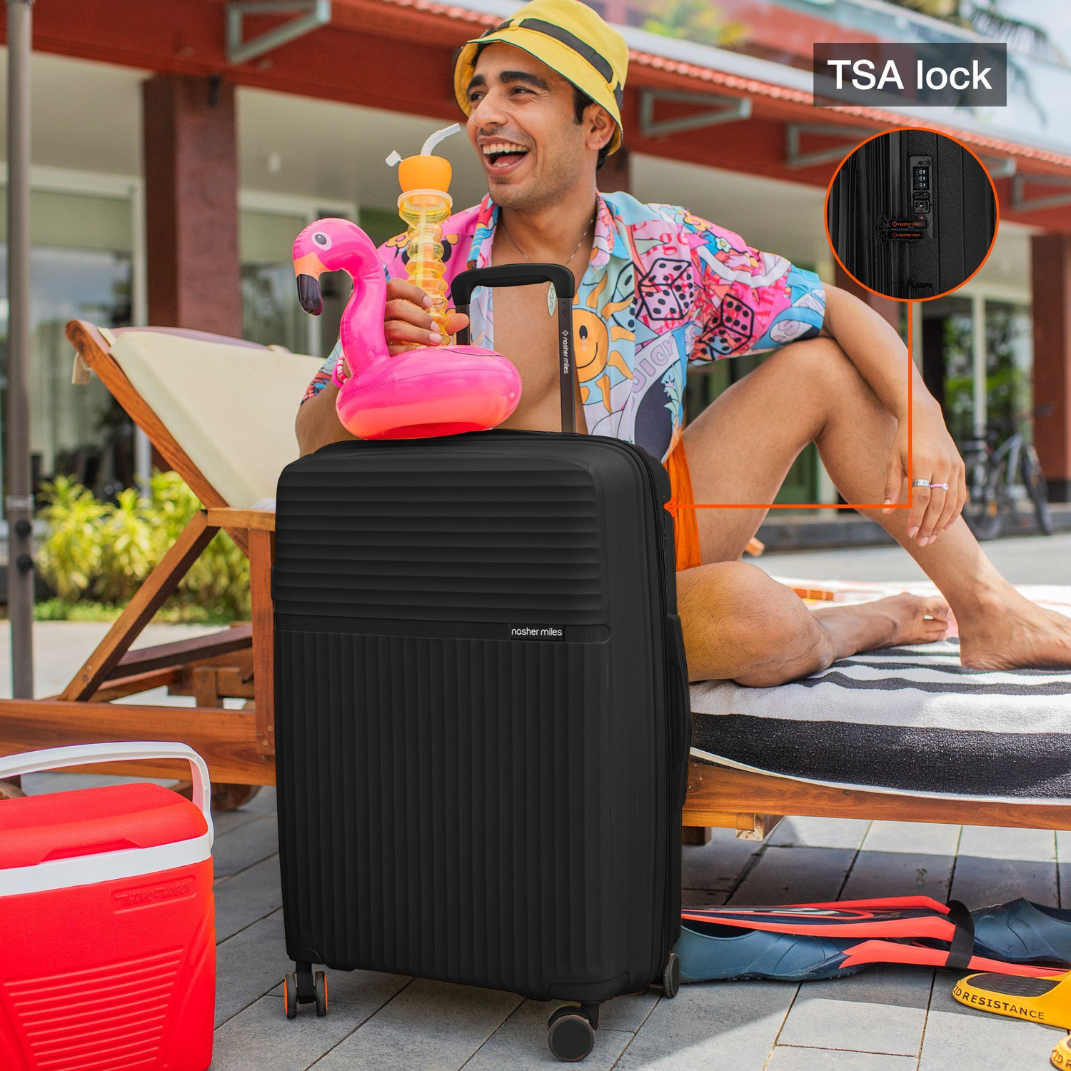 Image of NASHER MILES Krabi Expander Hardside Polypropylene Black Trolley Bags (55&65cm) Expandable Cabin & Check-in Set 8 Wheels - 24 inch